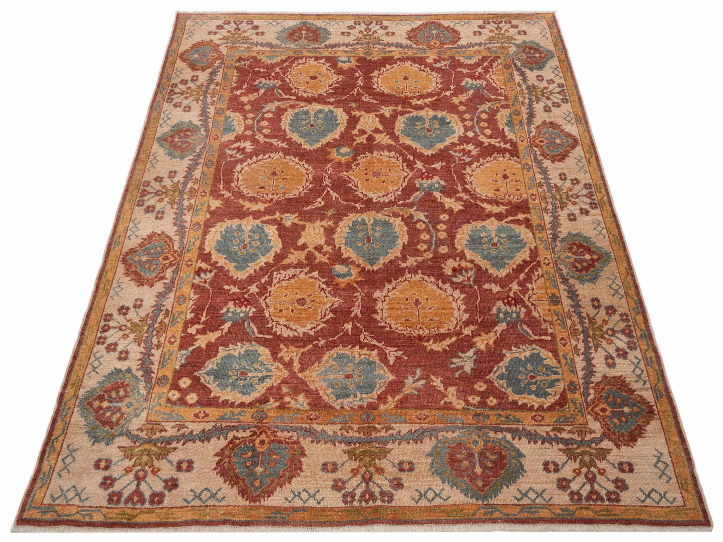 Angora Oushak 119574 Rust Ivory 8.2x9.2 Hand Knotted Rug