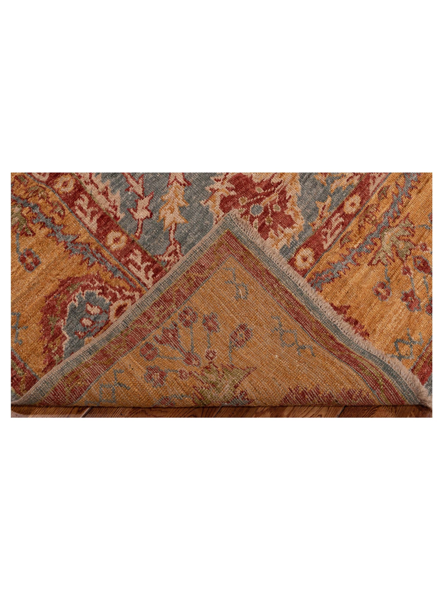 Angora Oushak 119617 Teal Blue Gold 8.9x10.10 Hand Knotted Rug