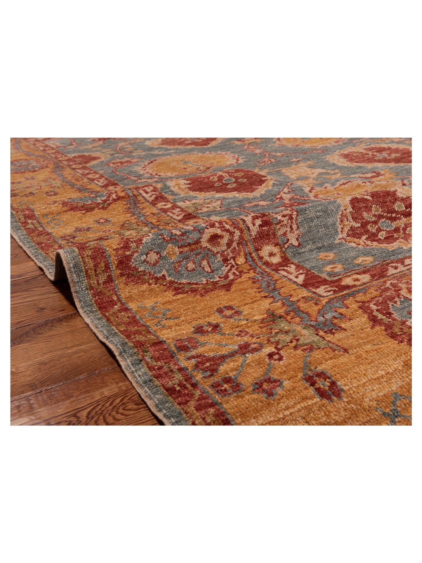 Angora Oushak 119617 Teal Blue Gold 8.9x10.10 Hand Knotted Rug