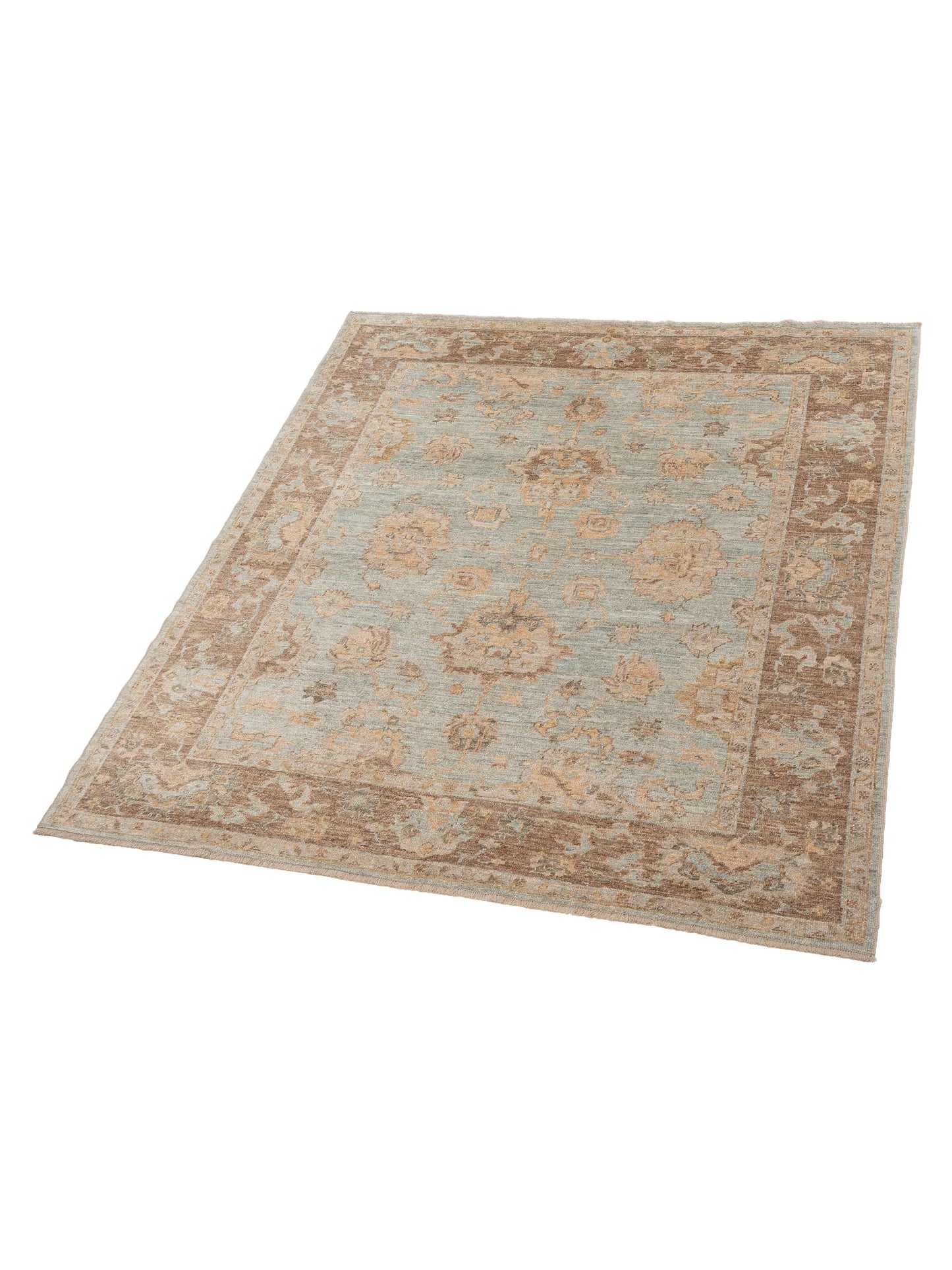 Angora Oushak 119643 Ice Blue Brown 7.8x9 Hand Knotted Rug