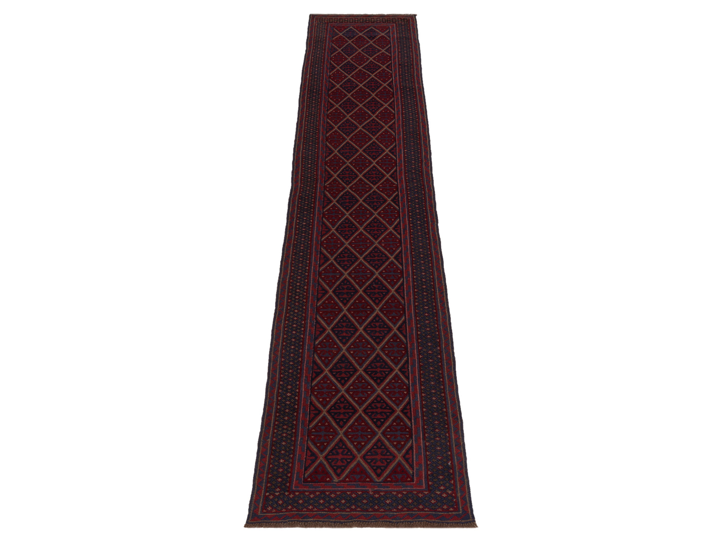 Afghan Soumak 120023 Charcoal Red 2.7x12.9 Hand Woven Rug