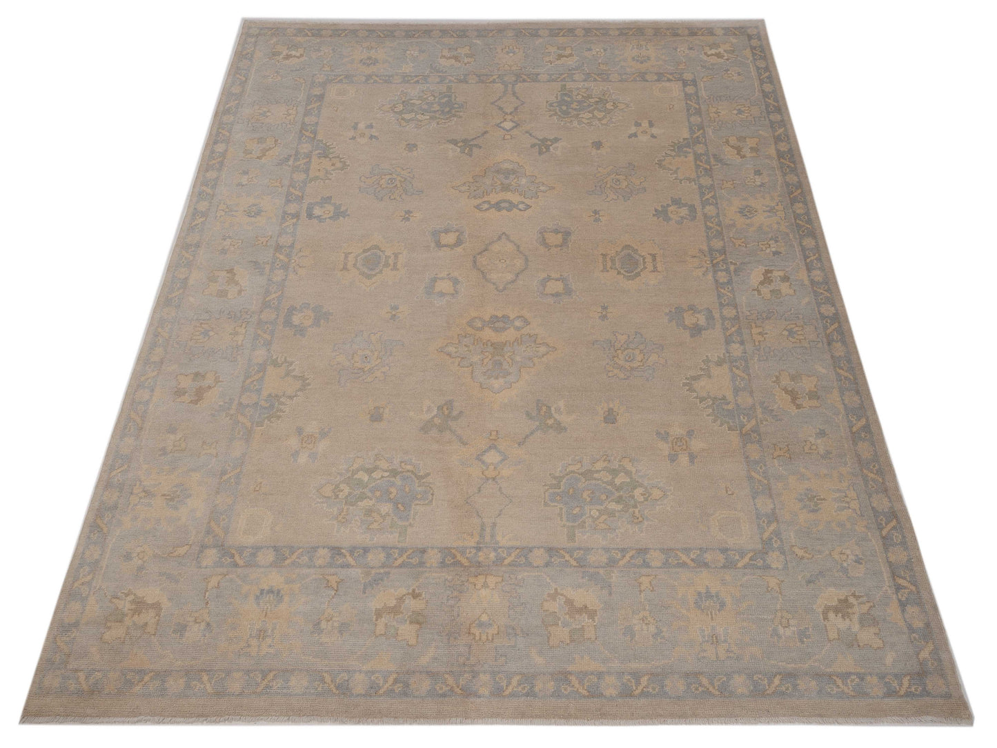 Oushak Shah 120474 Beige Gray 8.2x10.6 Hand Knotted Rug
