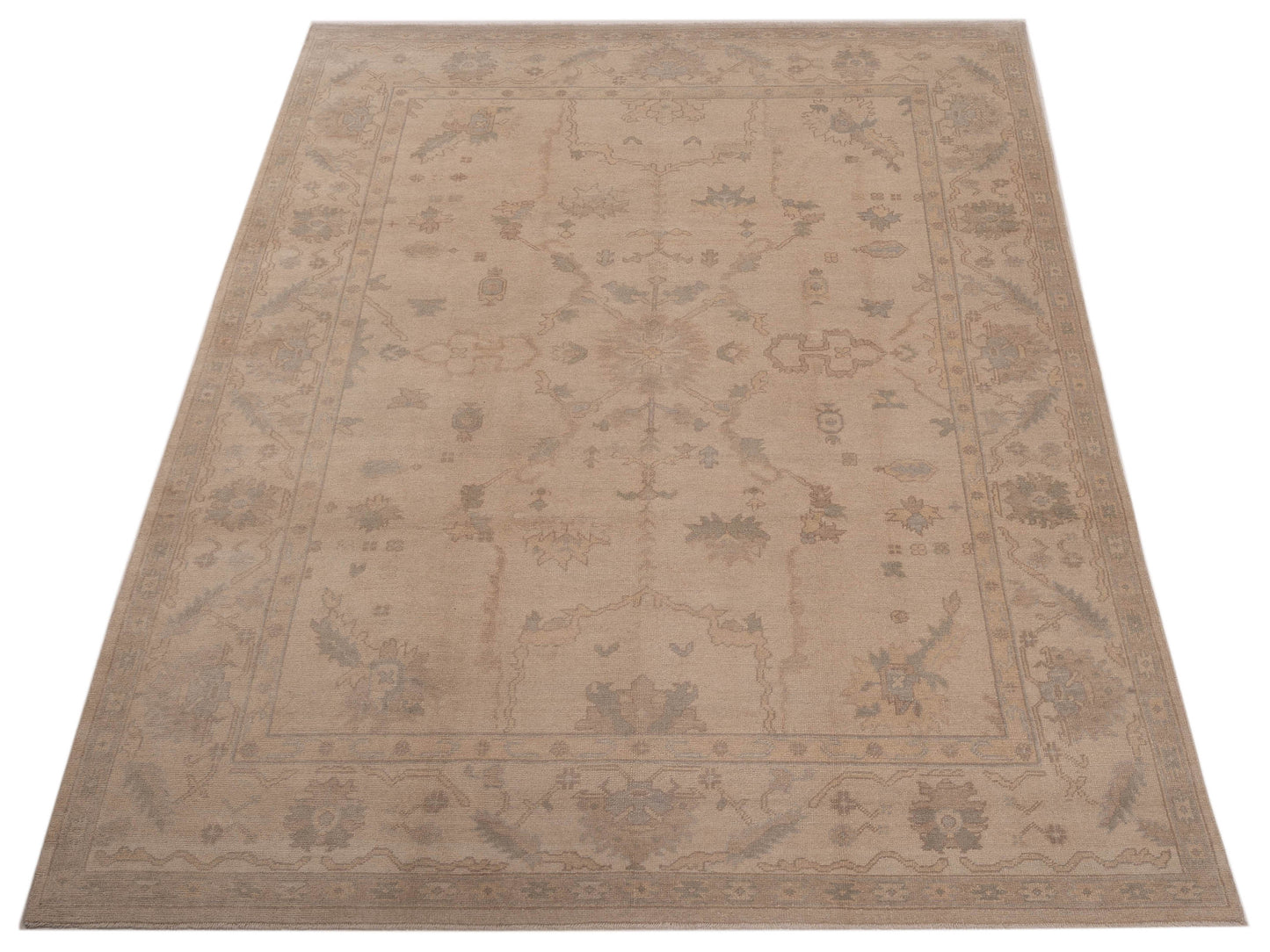 Oushak Shah 120475 Ivory Ivory 9.2x12.8 Hand Knotted Rug