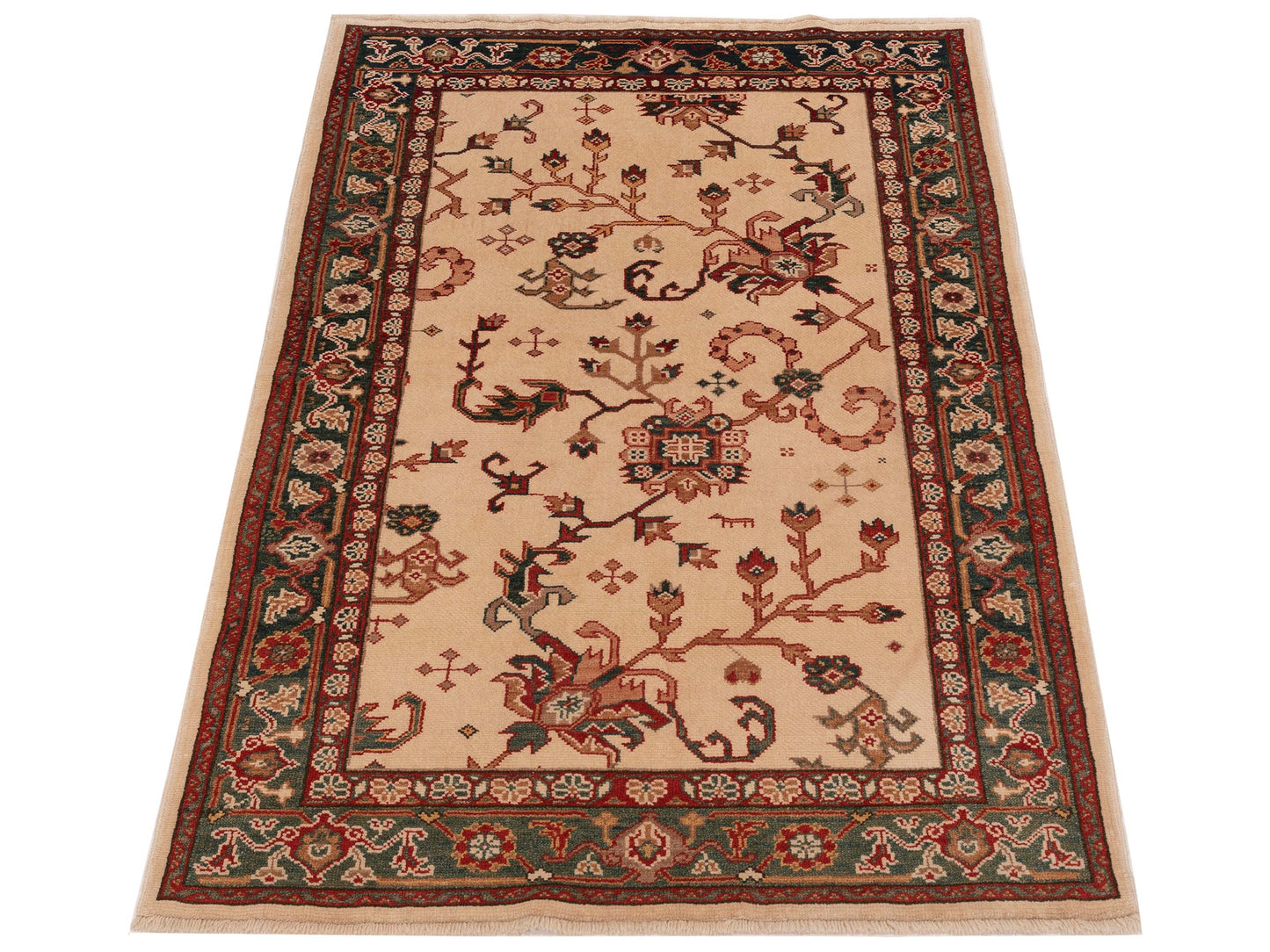 Antique Loom 120620 Ivory Green 4.1x6 Hand Knotted Rug