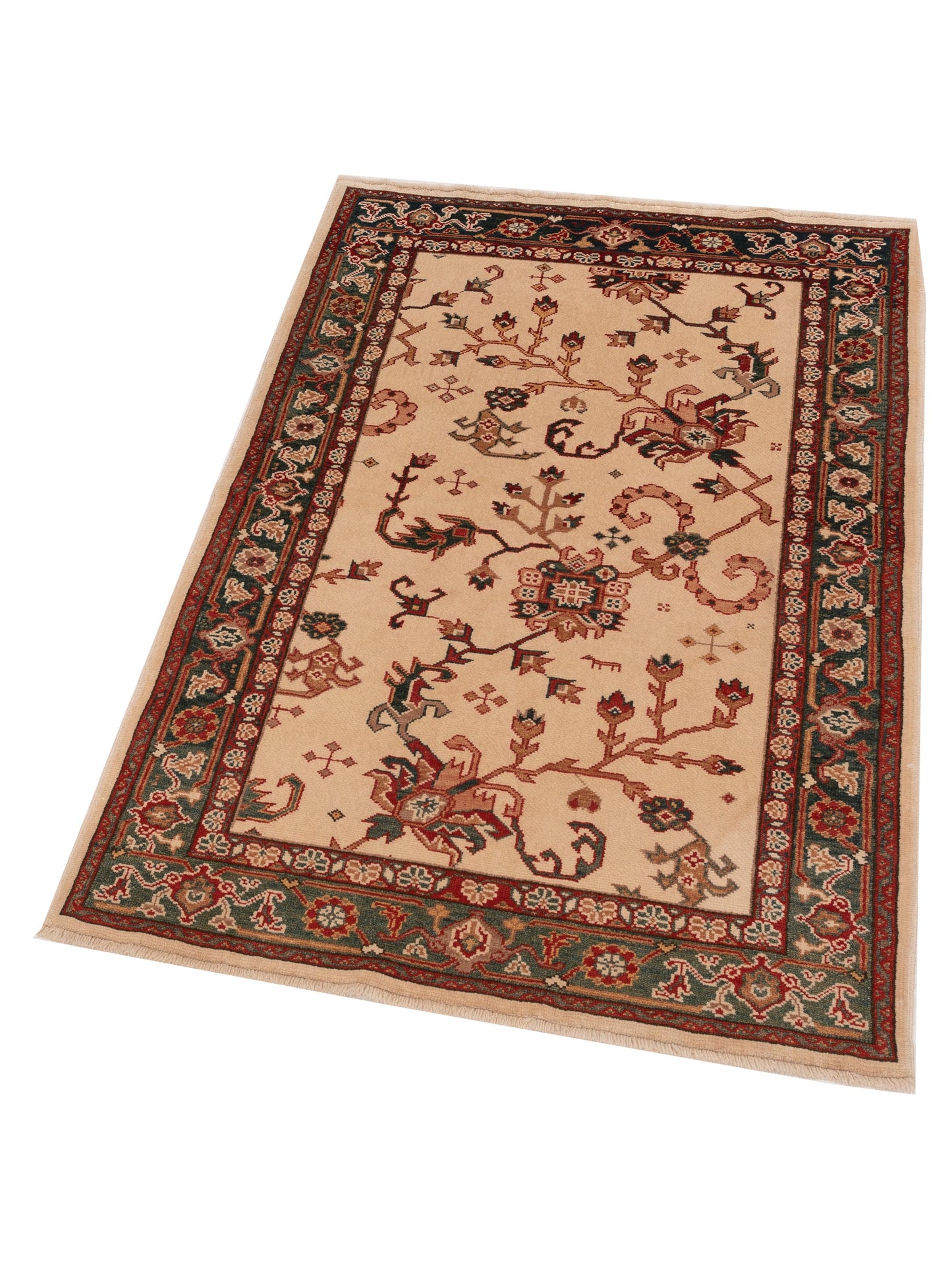 Antique Loom 120620 Ivory Green 4.1x6 Hand Knotted Rug