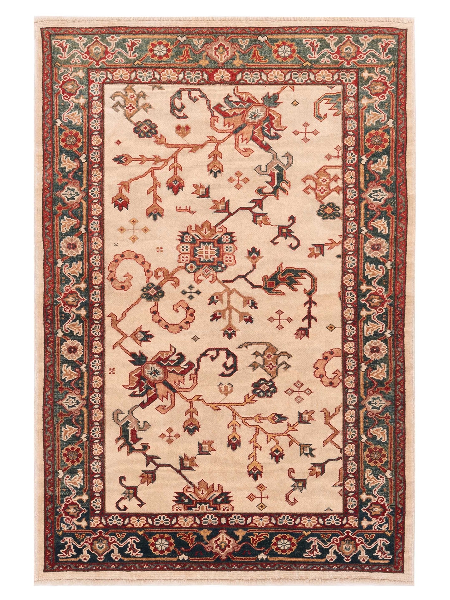 Pasha Antique Loom Ivory Green Traditional