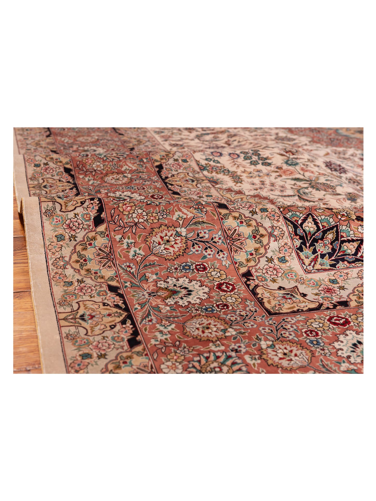 Pure Silk 120757 Ivory Pink 8.1x10.2 Hand Knotted Rug