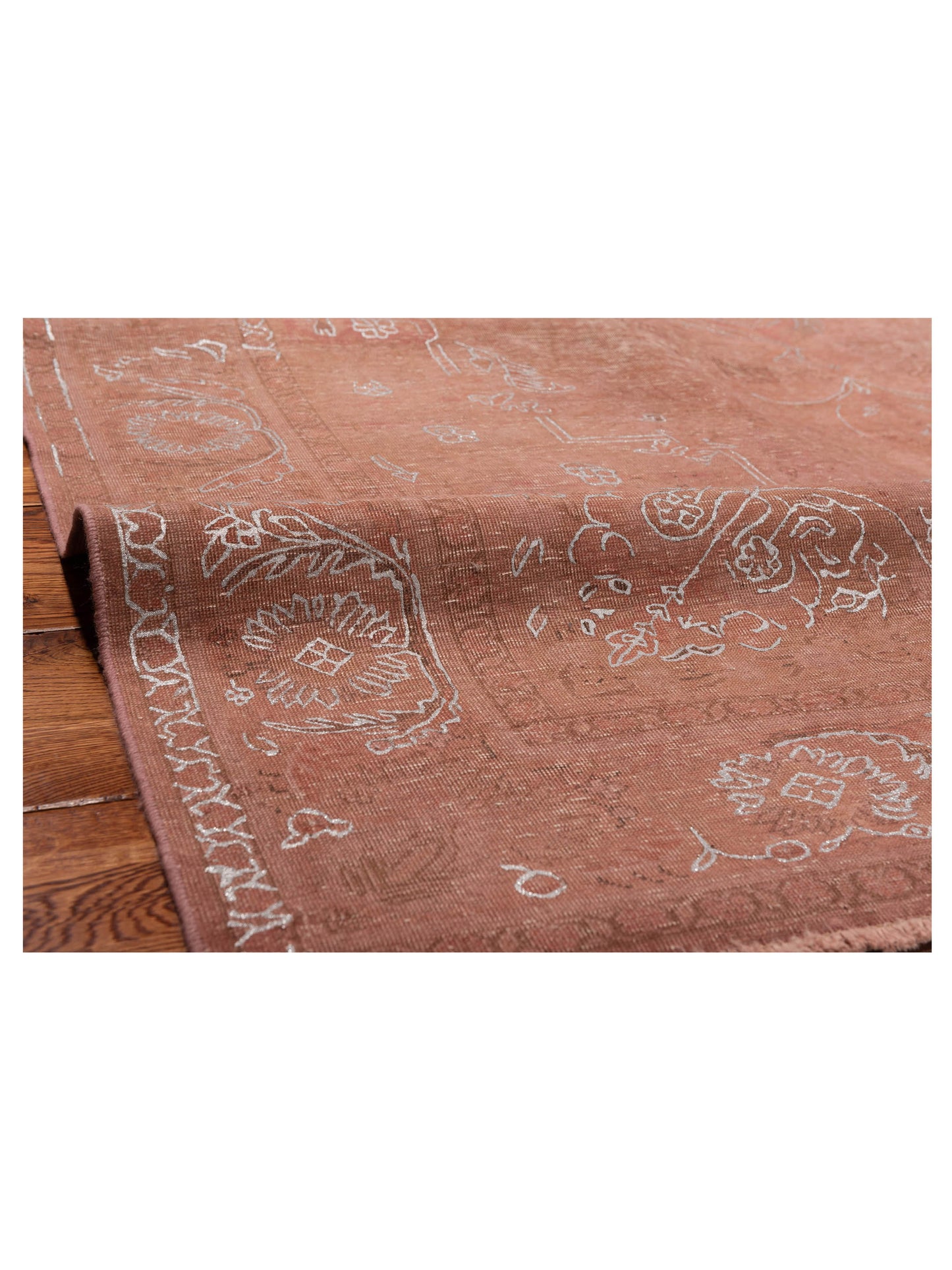 Vintage 120944 Pink Silver 6.5x9.8 Hand Knotted Rug