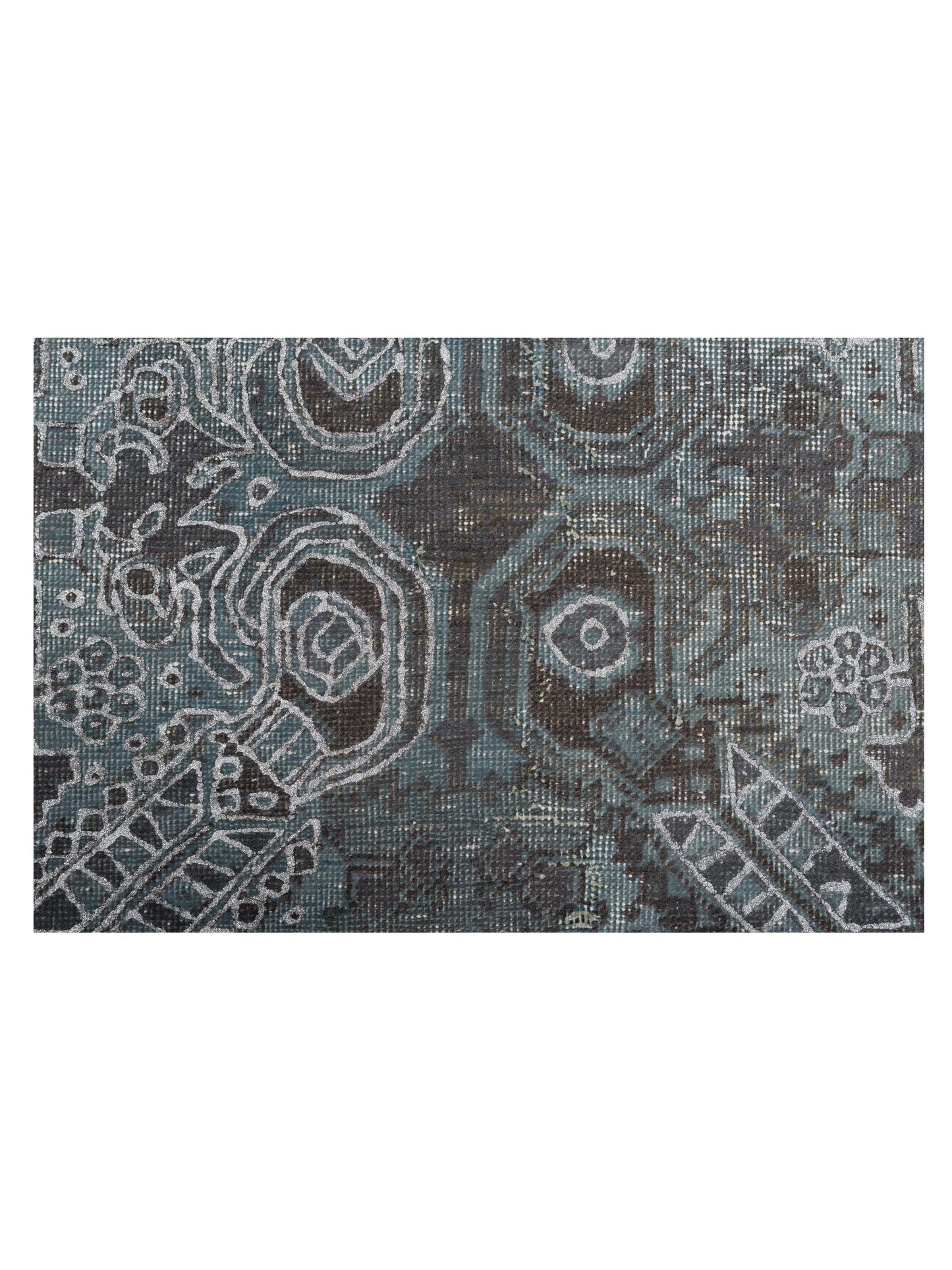 Vintage 120949 Gray Blue 6.8x9.6 Hand Knotted Rug