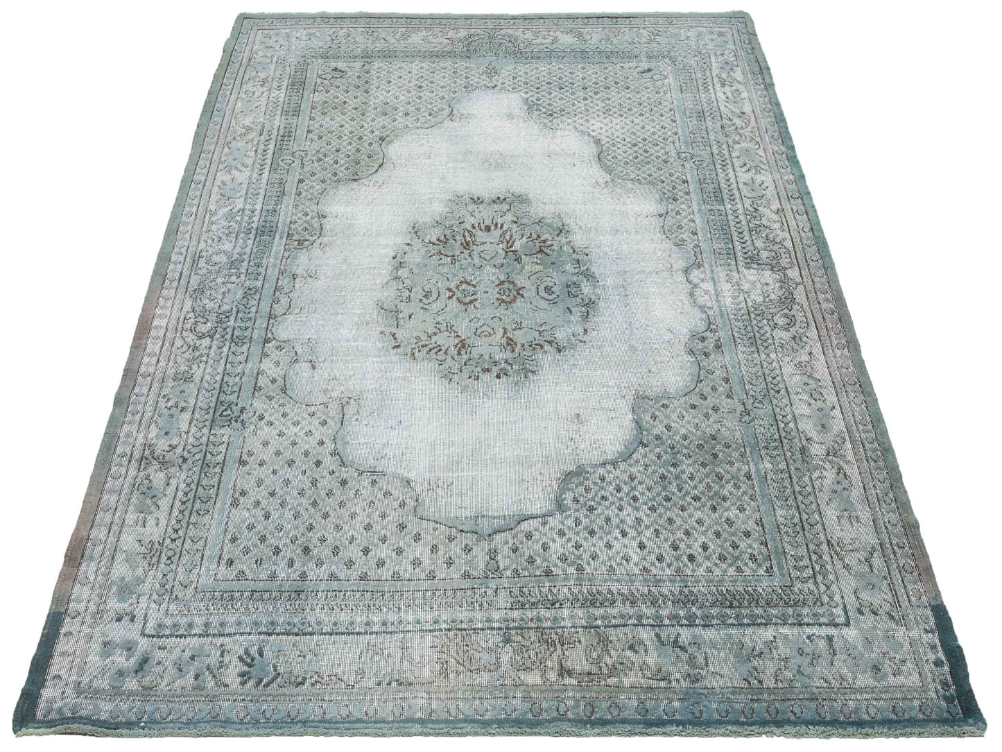 Vintage 120966 Green 7.1x10.2 Hand Knotted Rug