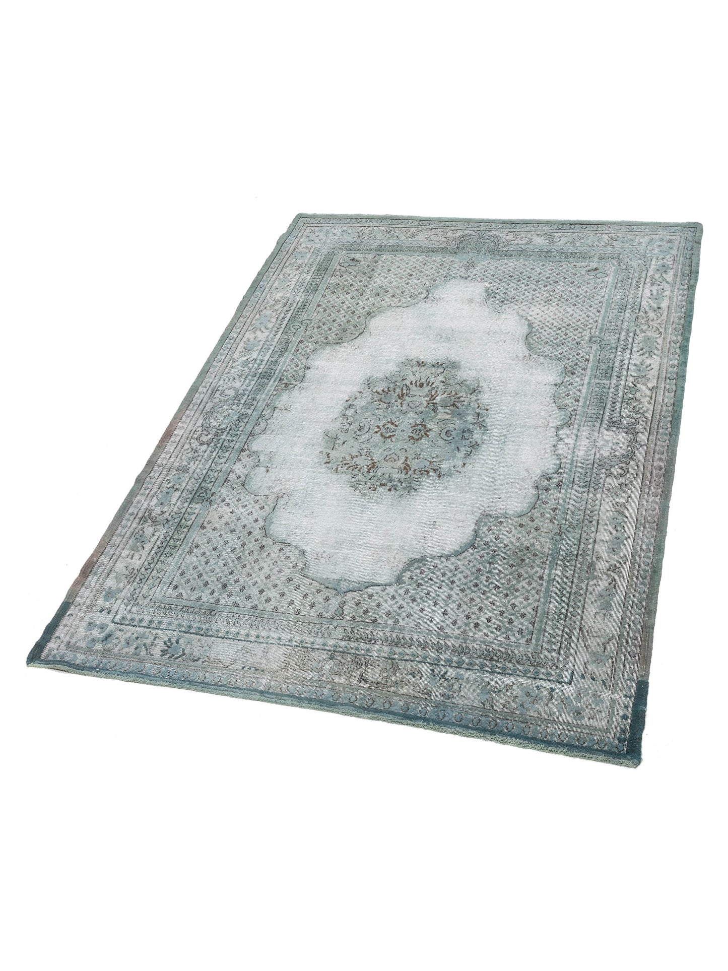 Vintage 120966 Green 7.1x10.2 Hand Knotted Rug