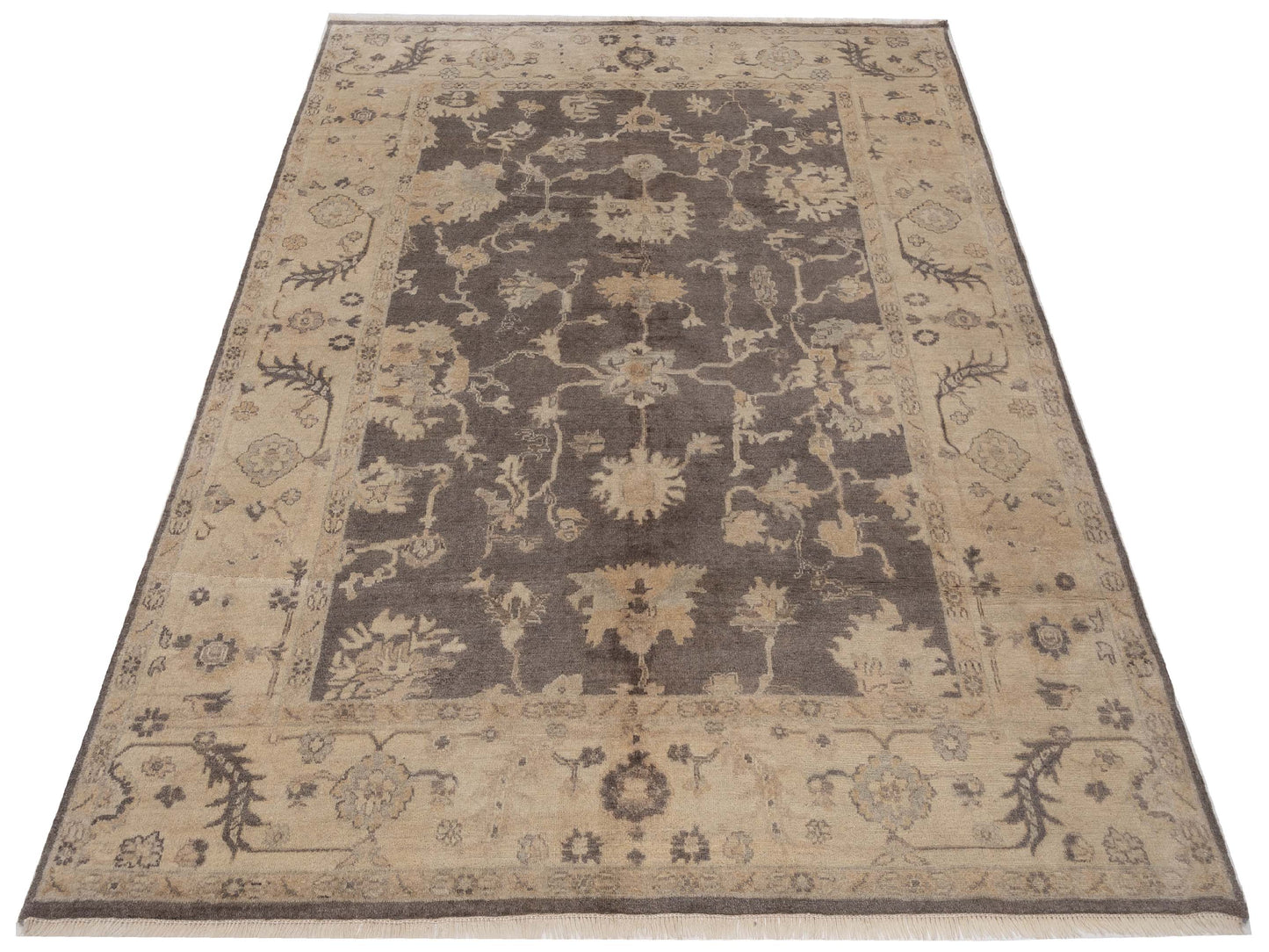 Oushak Shah 121293 Brown Ivory 7.11x9.10 Hand Knotted Rug