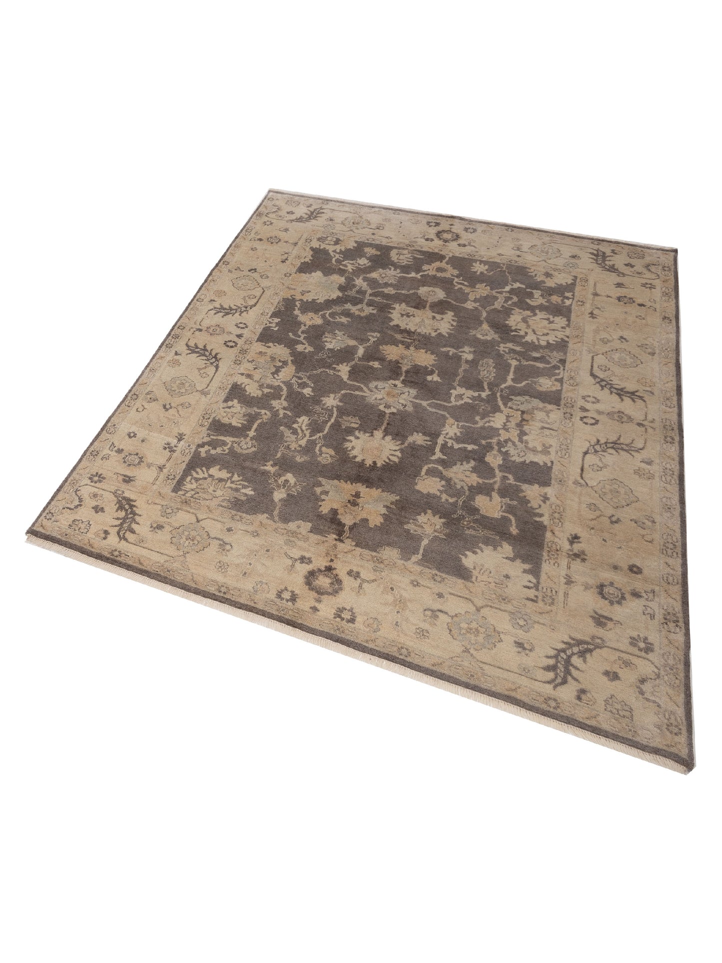 Oushak Shah 121293 Brown Ivory 7.11x9.10 Hand Knotted Rug