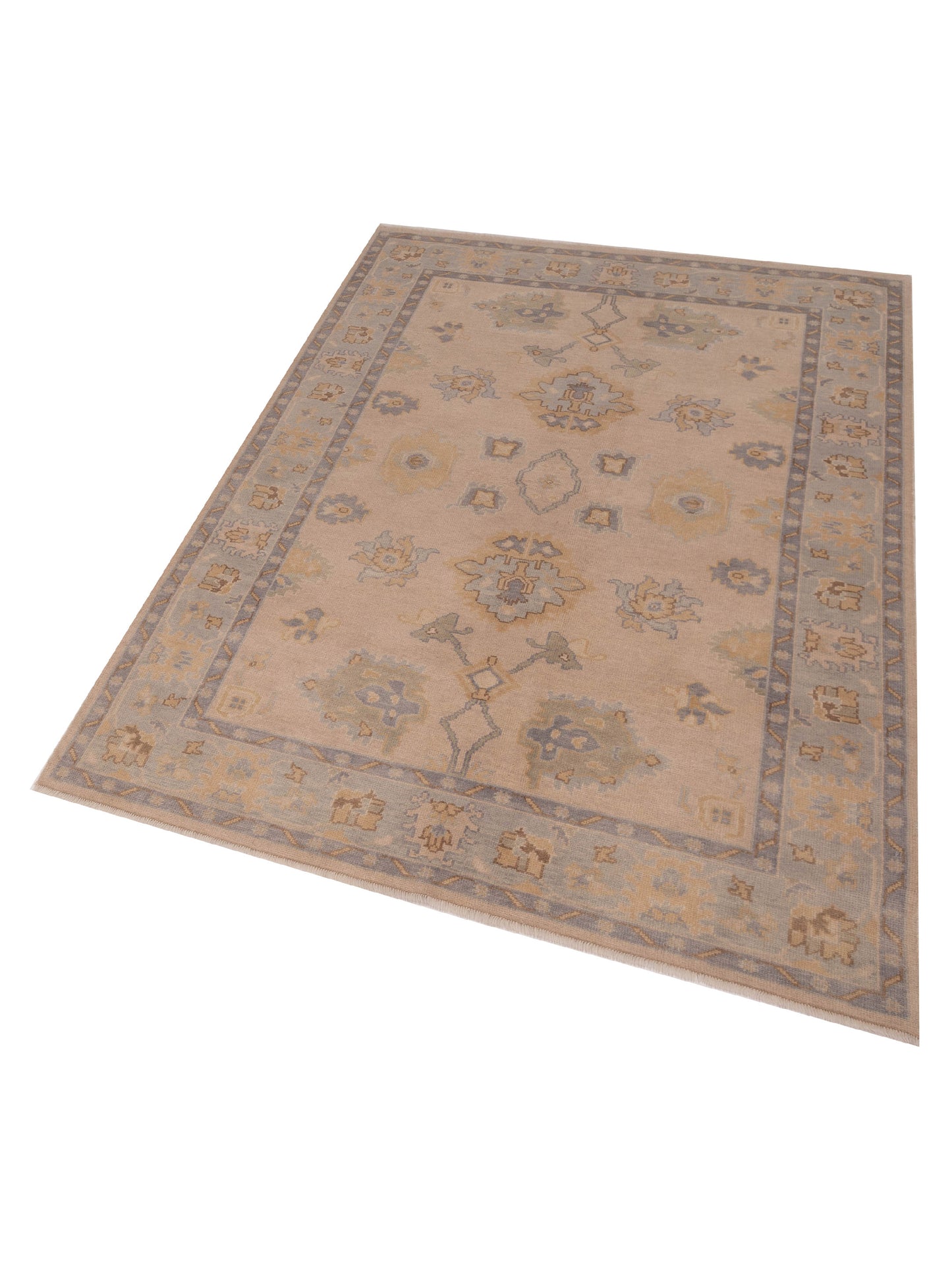 Oushak Shah 121565 Beige Blue 6x8.9 Hand Knotted Rug