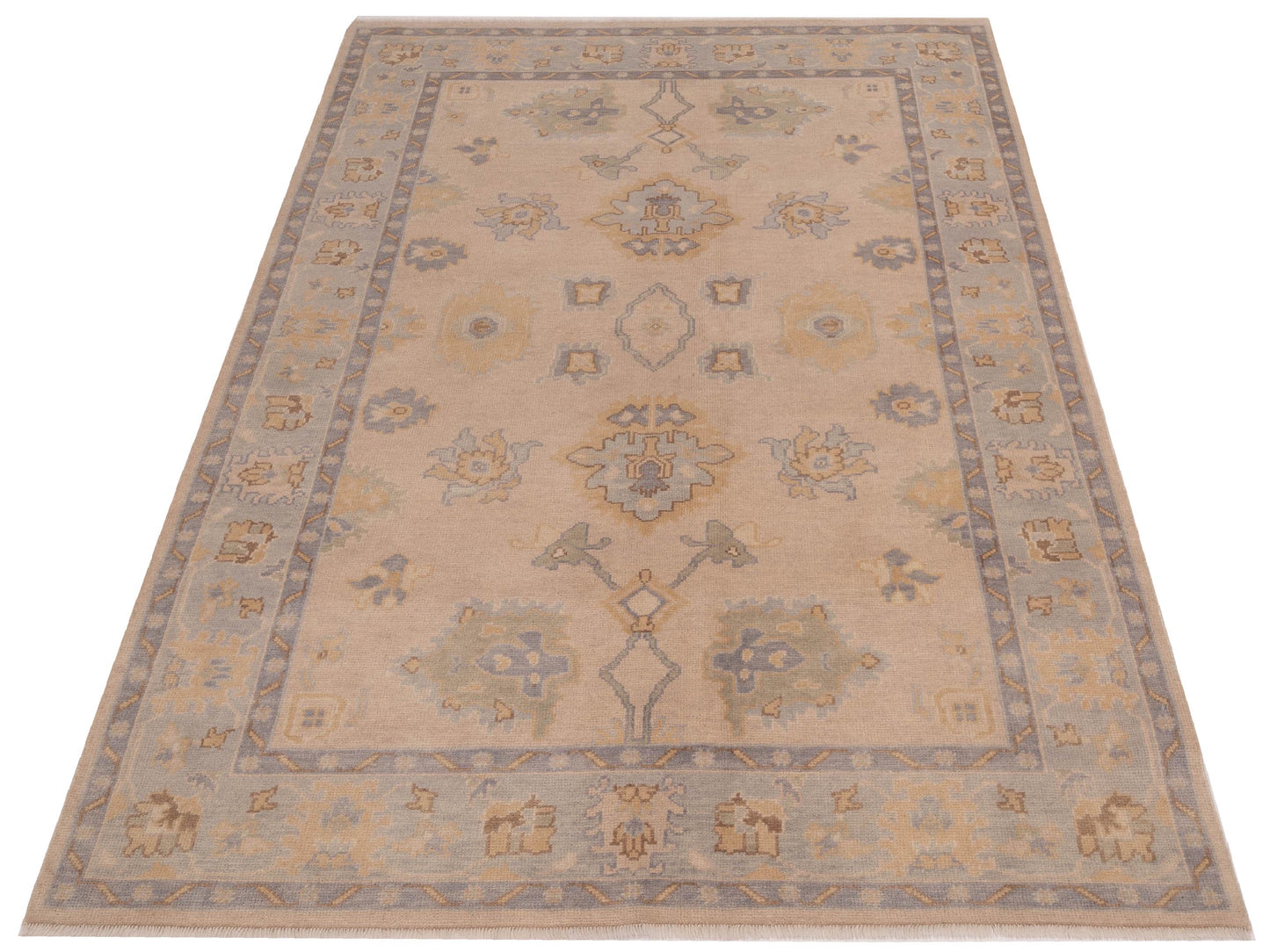 Oushak Shah 121565 Beige Blue 6x8.9 Hand Knotted Rug