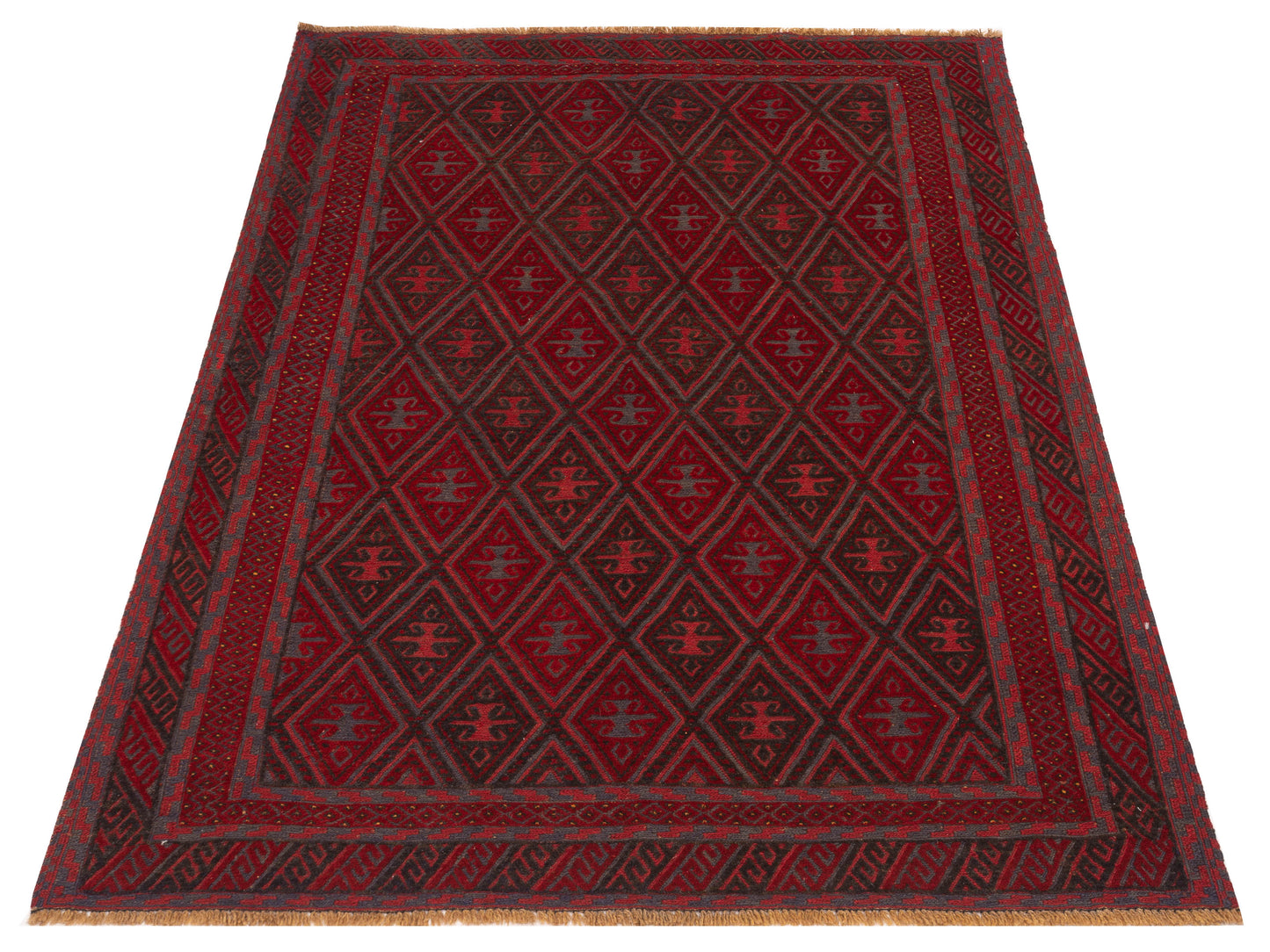 Afghan Soumak 121807 Charcoal Red 4.9x6.1 Hand Woven Rug