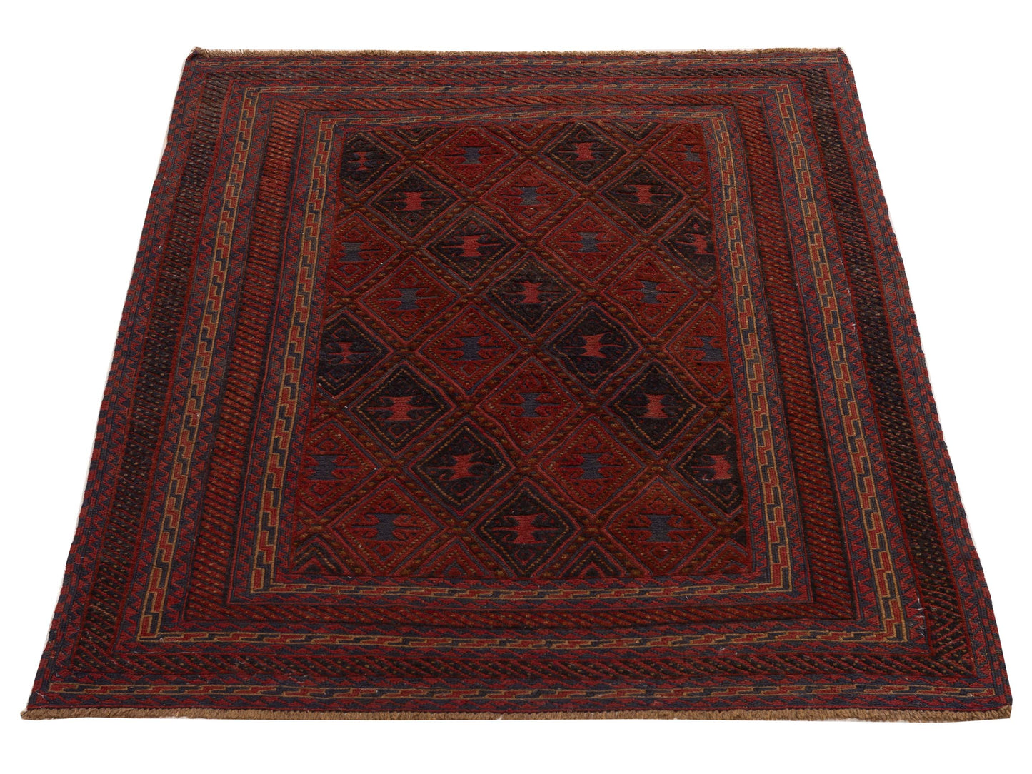 Afghan Soumak 121808 Charcoal Red 5x6.6 Hand Woven Rug