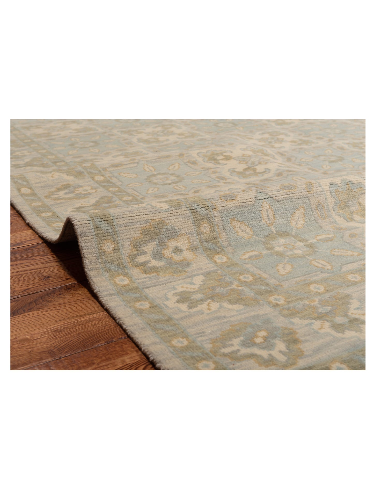 Oushak Shah 121839 Ivory Green 7.11x10.2 Hand Knotted Rug