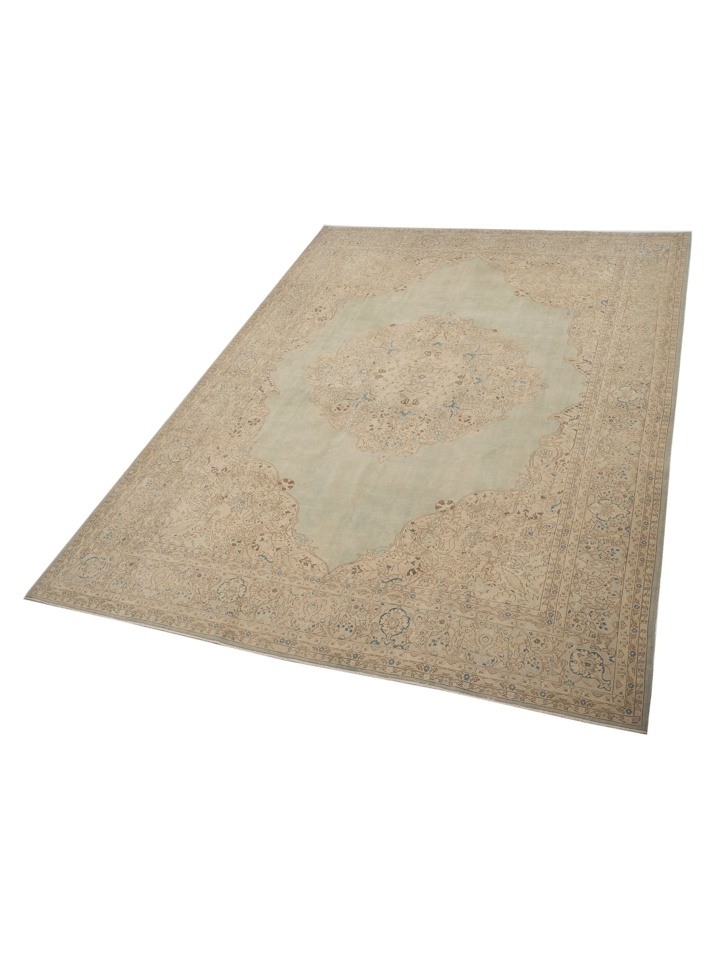 Vintage 121856 Silver Beige 10.3x13.9 Hand Knotted Rug