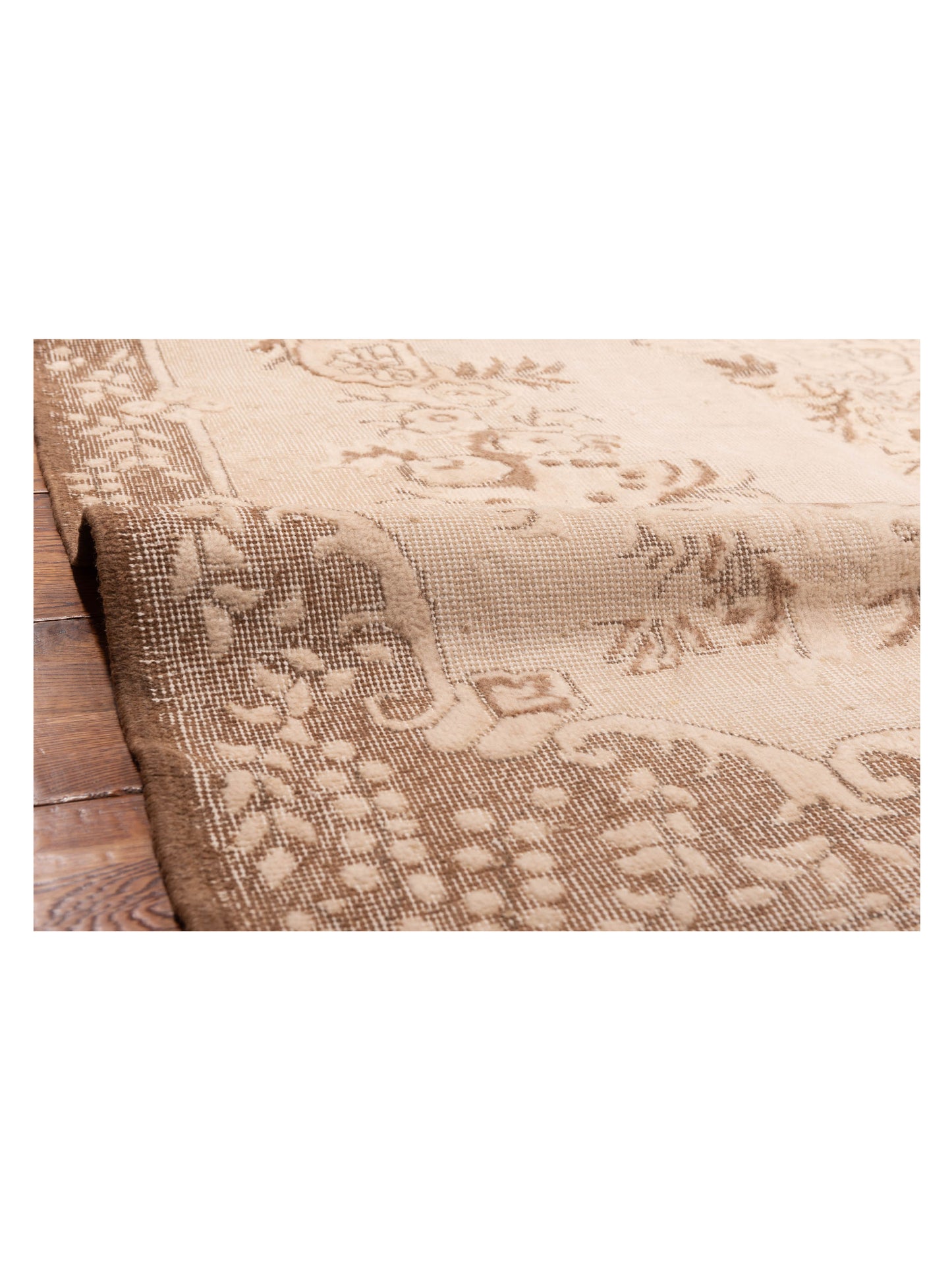 Vintage 121982 Beige Brown 5.11x9.3 Hand Knotted Rug