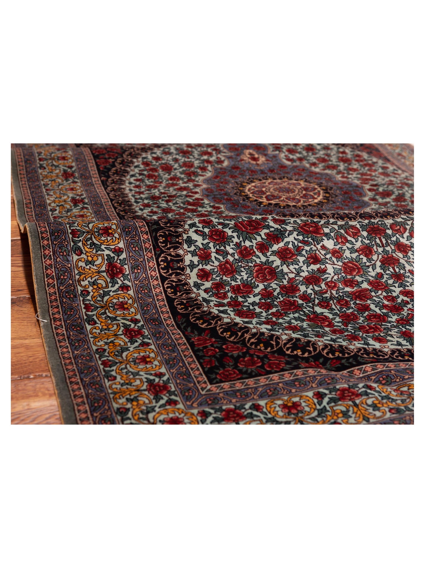 Pure Silk 122086 Blue Blue 3.1x5.2 Hand Knotted Rug