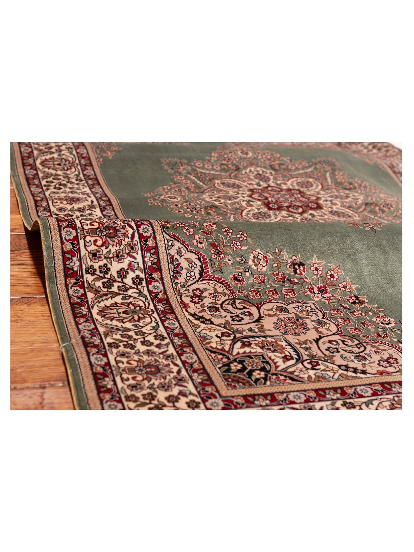 Pure Silk 122087 Green Ivory 3.1x5.1 Hand Knotted Rug