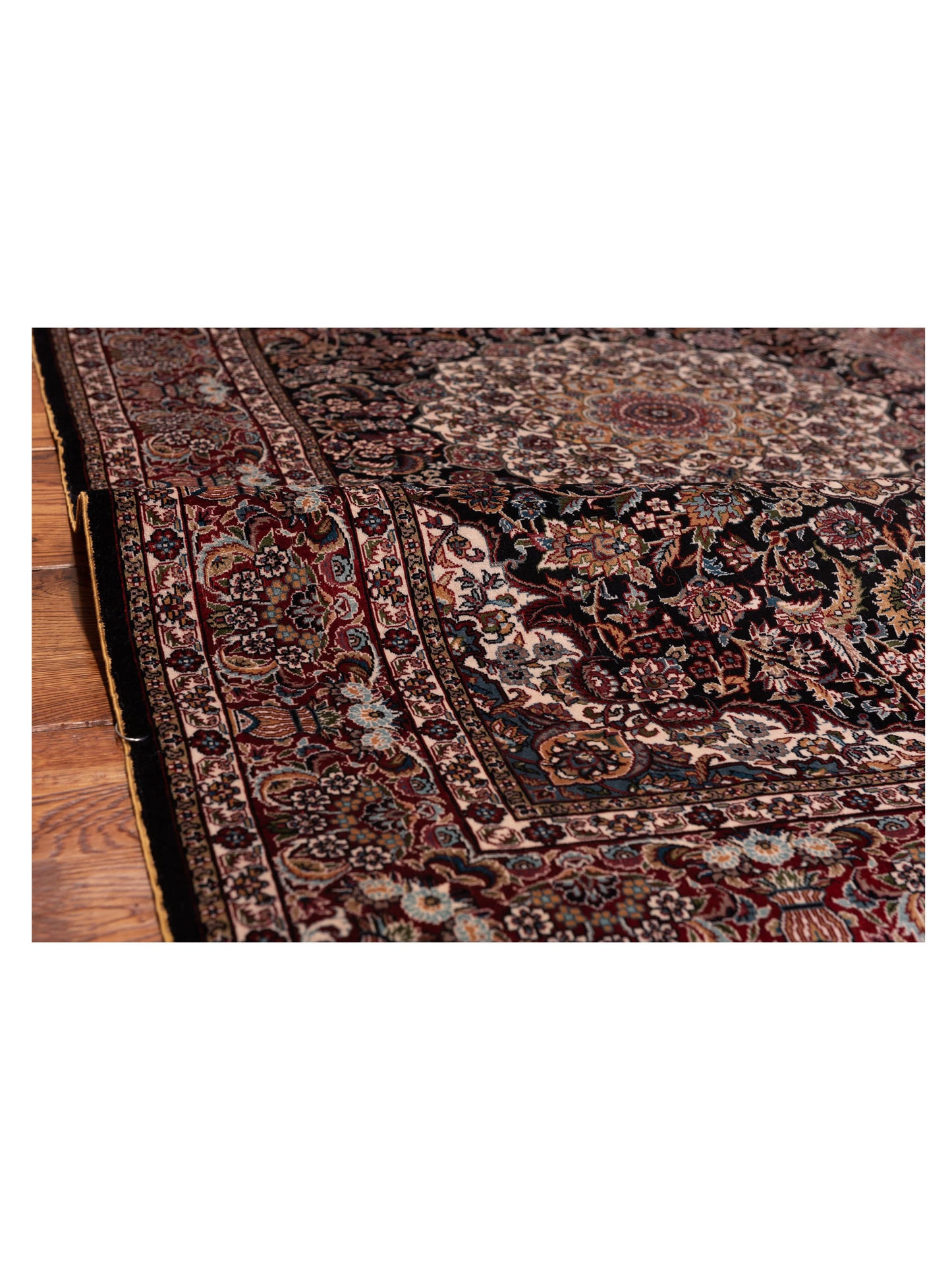 Pure Silk 122095 Navy Red 3.1x5.1 Hand Knotted Rug