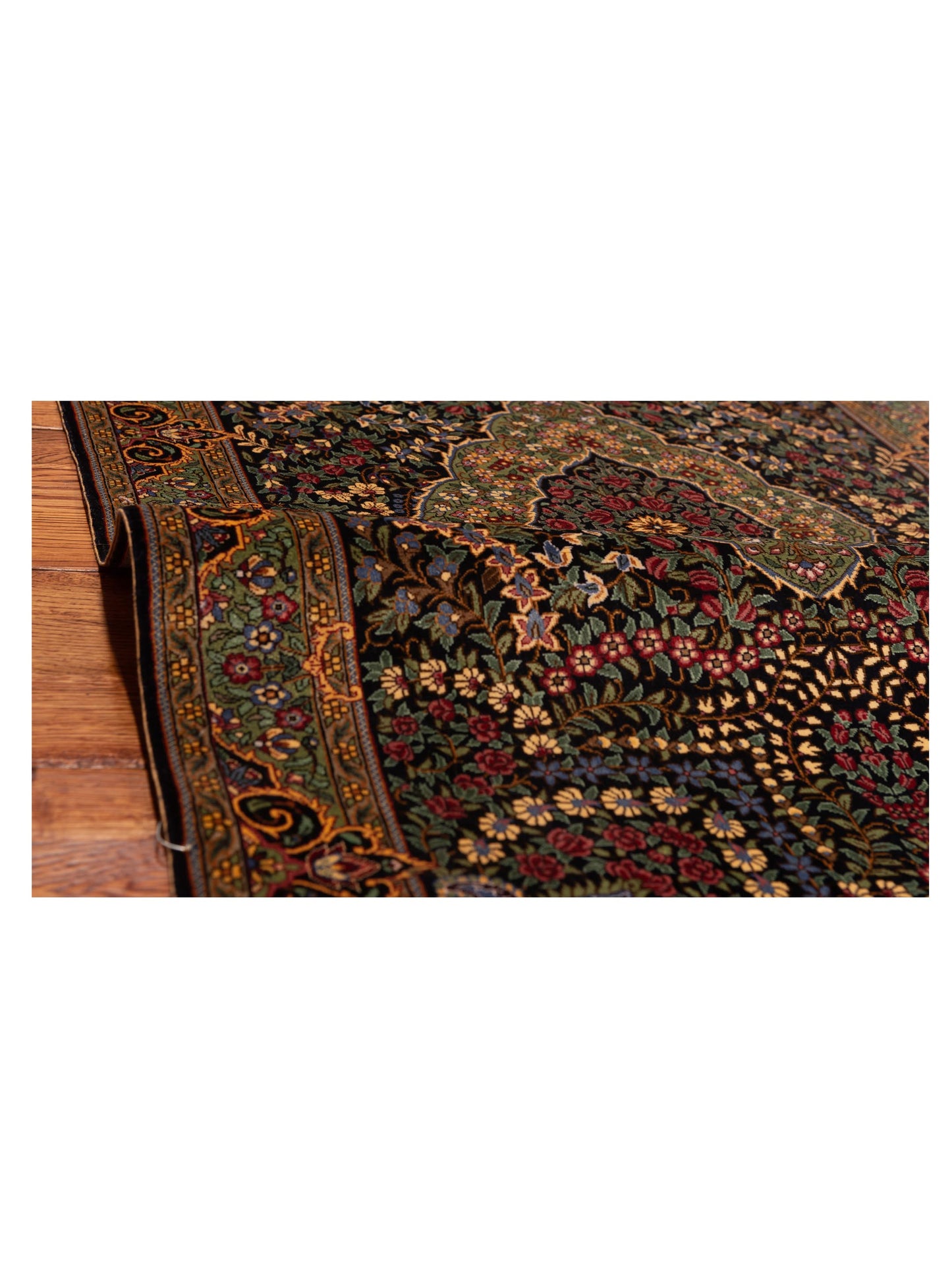 Pure Silk 122115 Black Green 2.4x4.1 Hand Knotted Rug