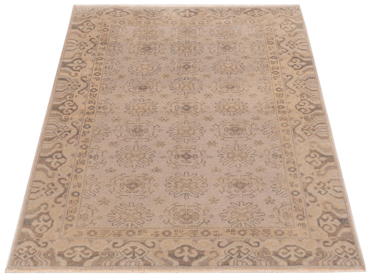 Evren 122269 Gray Cream 4x6 Hand Knotted Rug