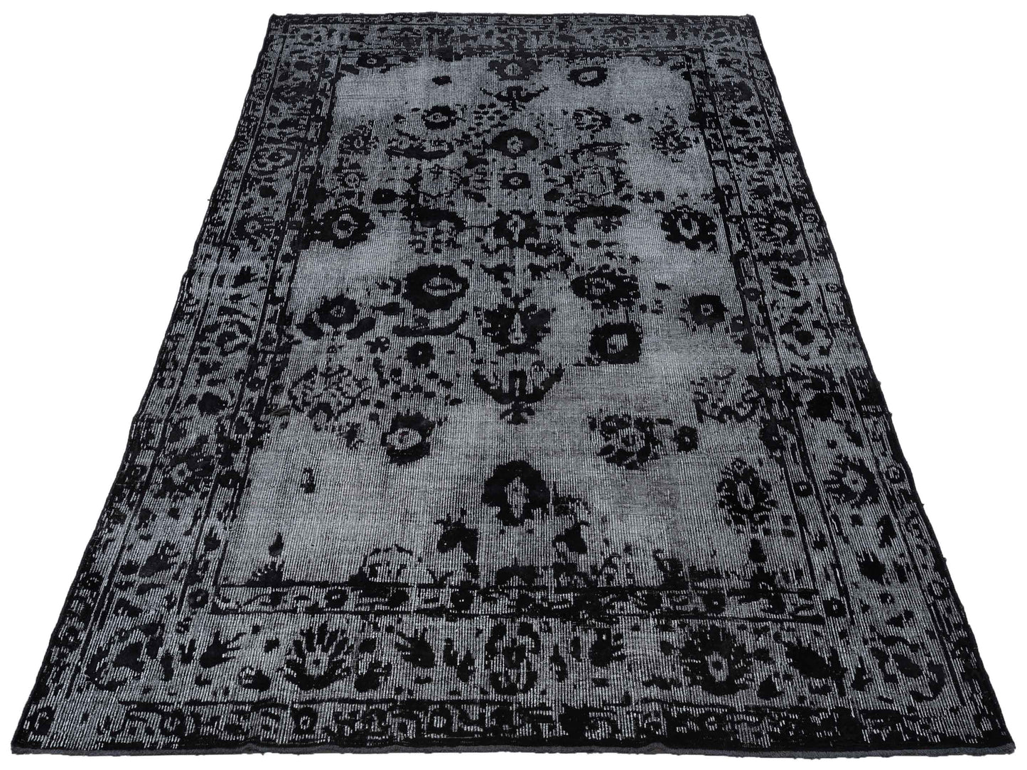 Vintage 122328 Silver Black 7.11x11.5 Hand Knotted Rug