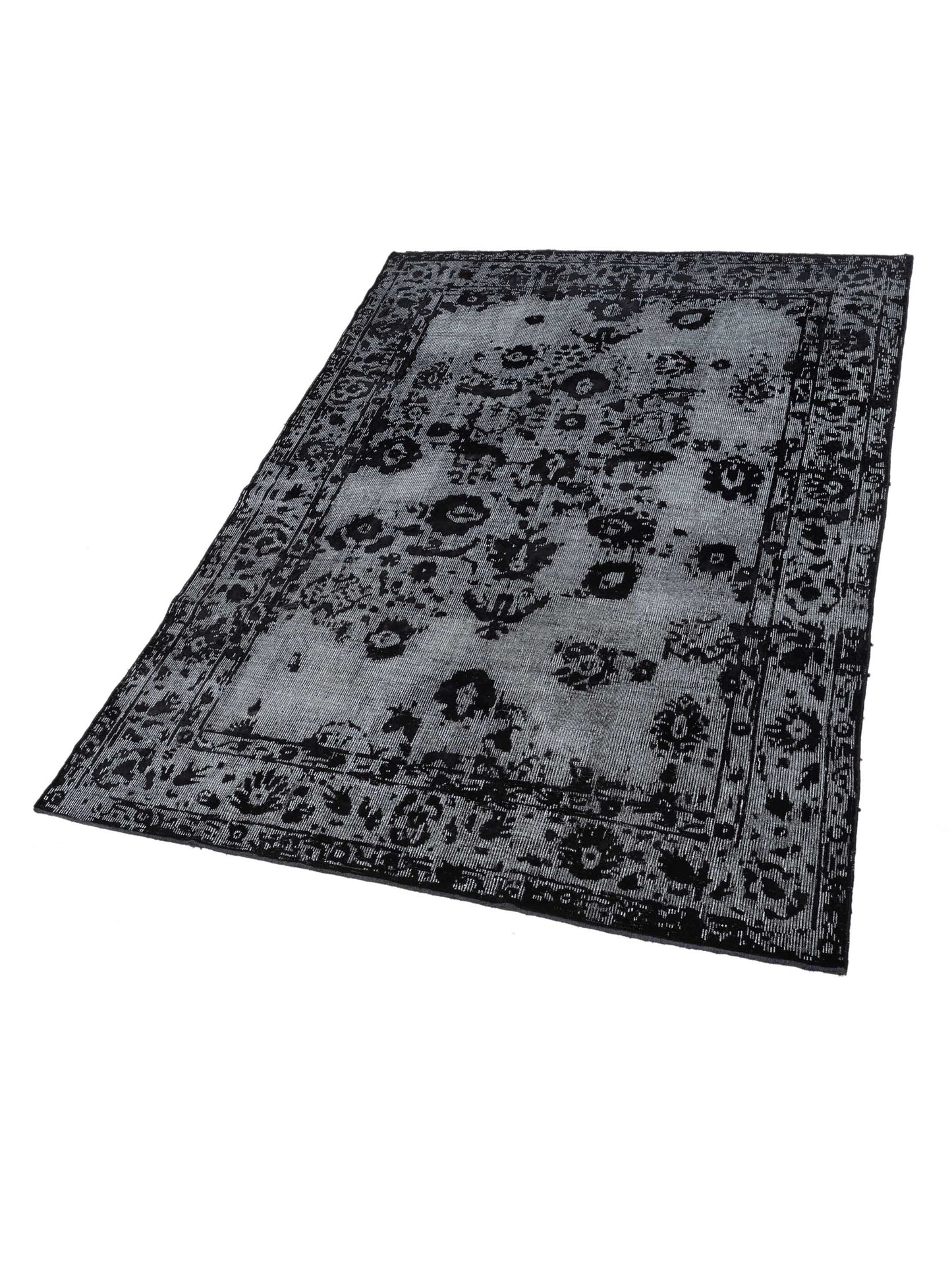 Vintage 122328 Silver Black 7.11x11.5 Hand Knotted Rug