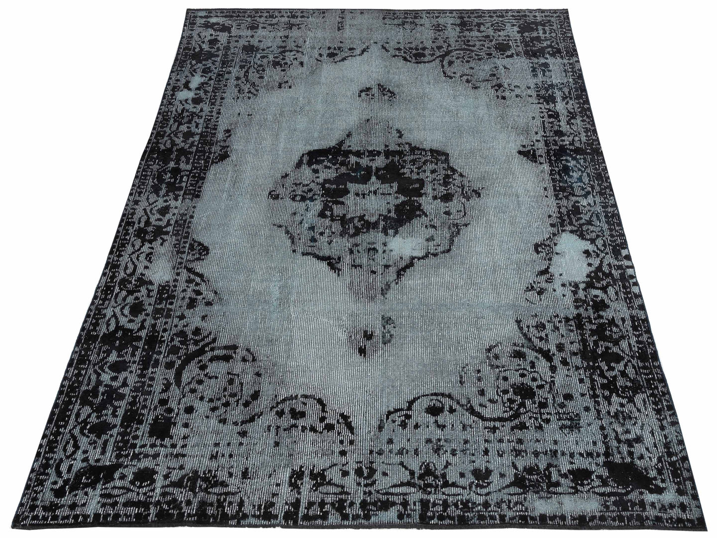 Vintage 122346 Silver Black 7.11x11.7 Hand Knotted Rug