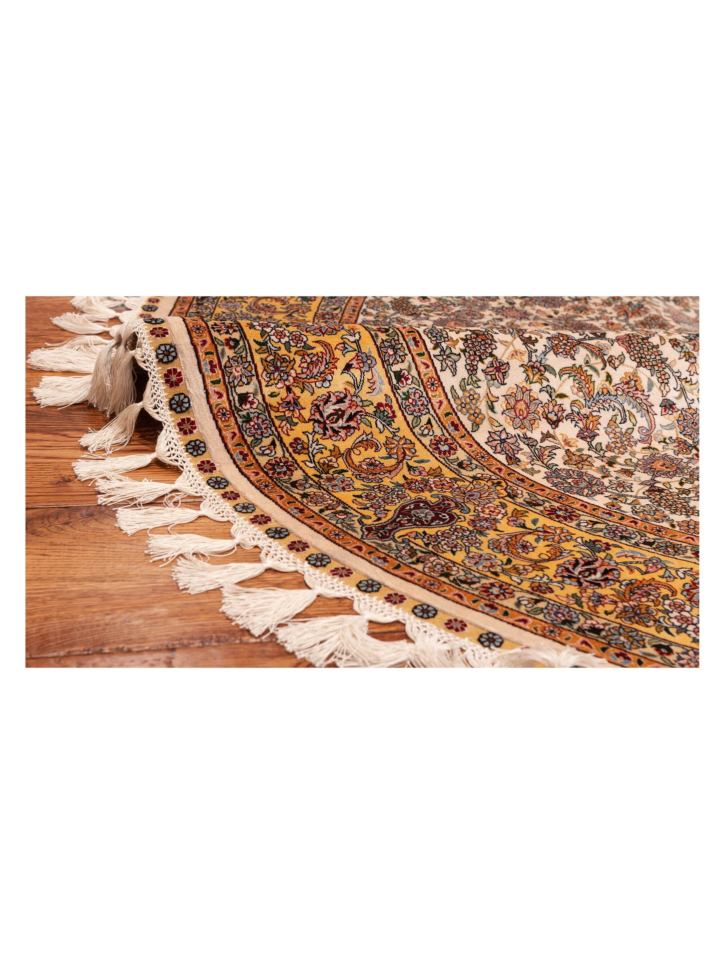 Pure Silk 122364 Ivory Gold 4.11x5 Hand Knotted Rug