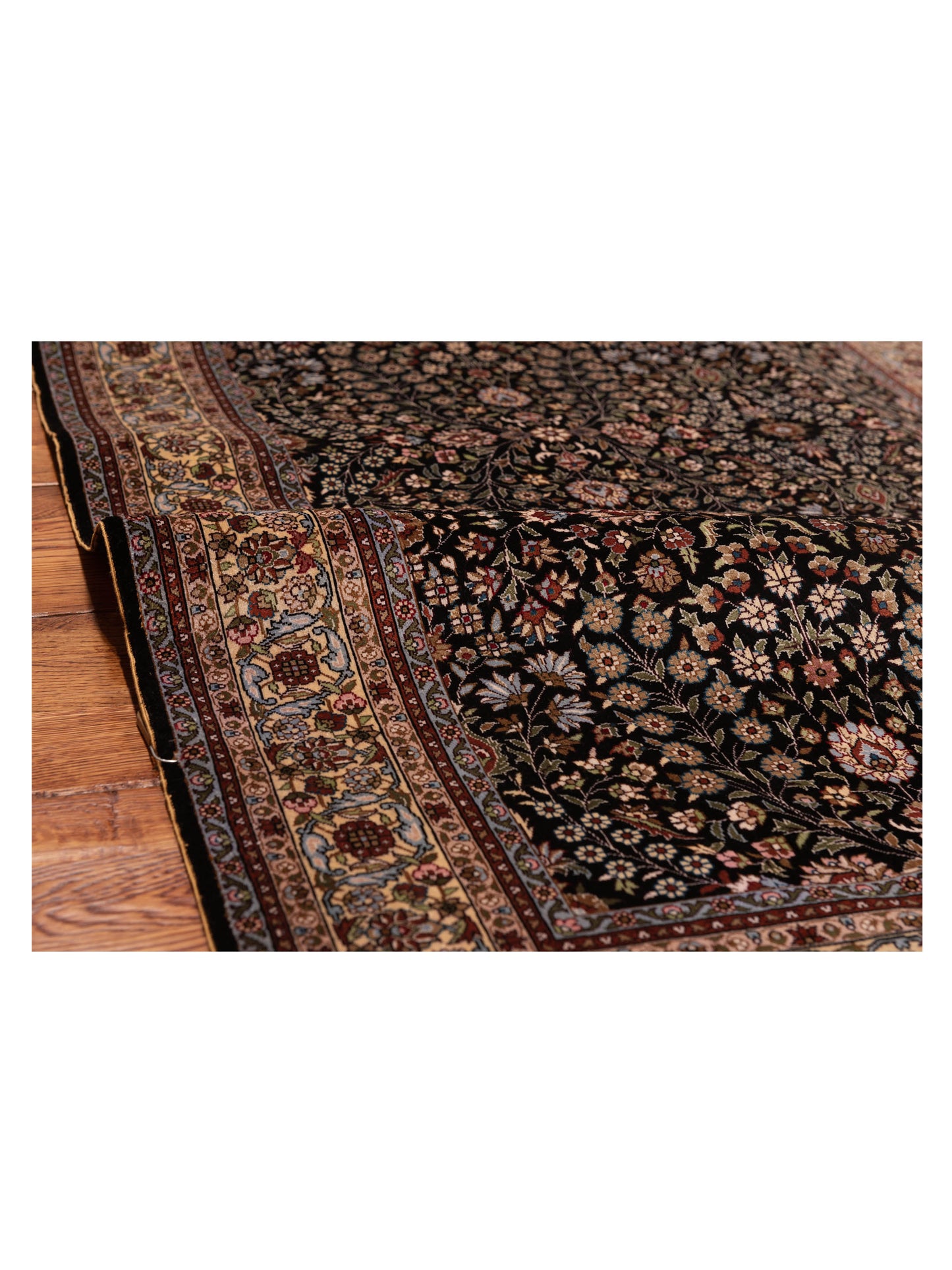 Pure Silk 122366 Black Ivory 3.1x5.2 Hand Knotted Rug