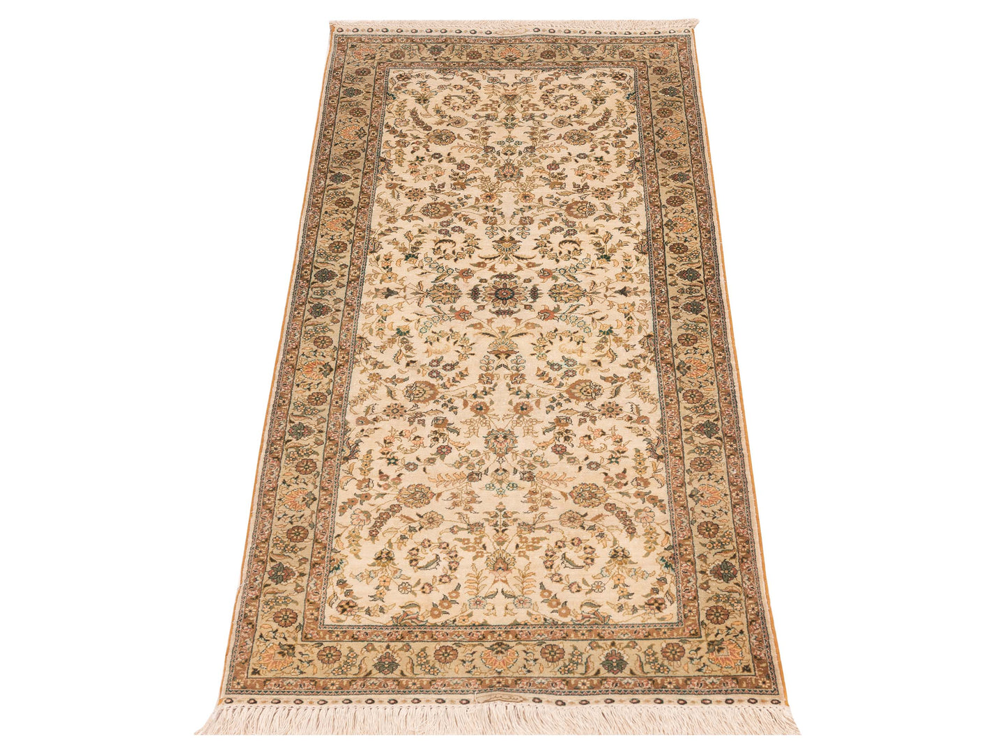 Pure Silk 122455 Ivory Light Green 2.7x6 Hand Knotted Rug
