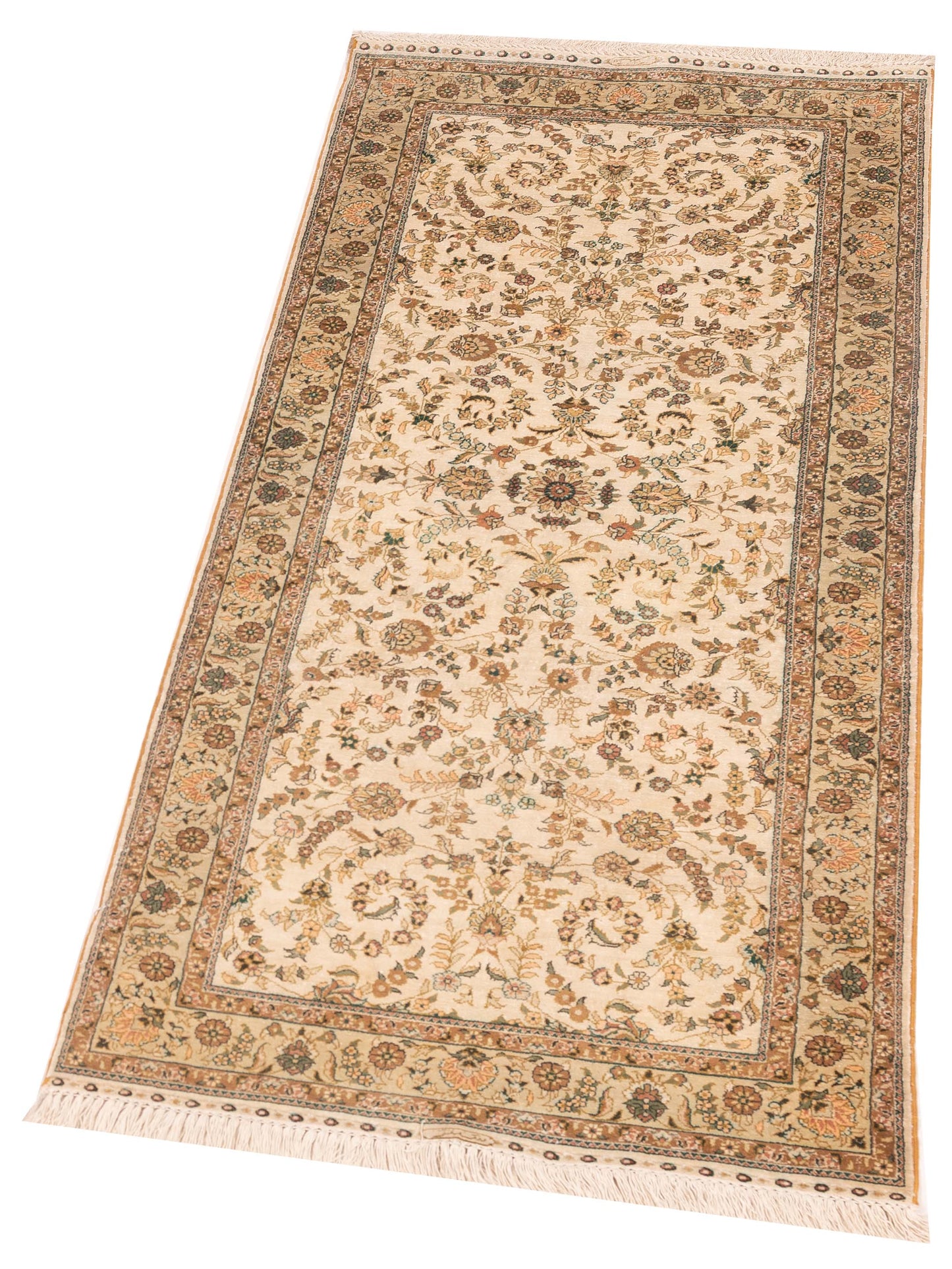 Pure Silk 122455 Ivory Light Green 2.7x6 Hand Knotted Rug