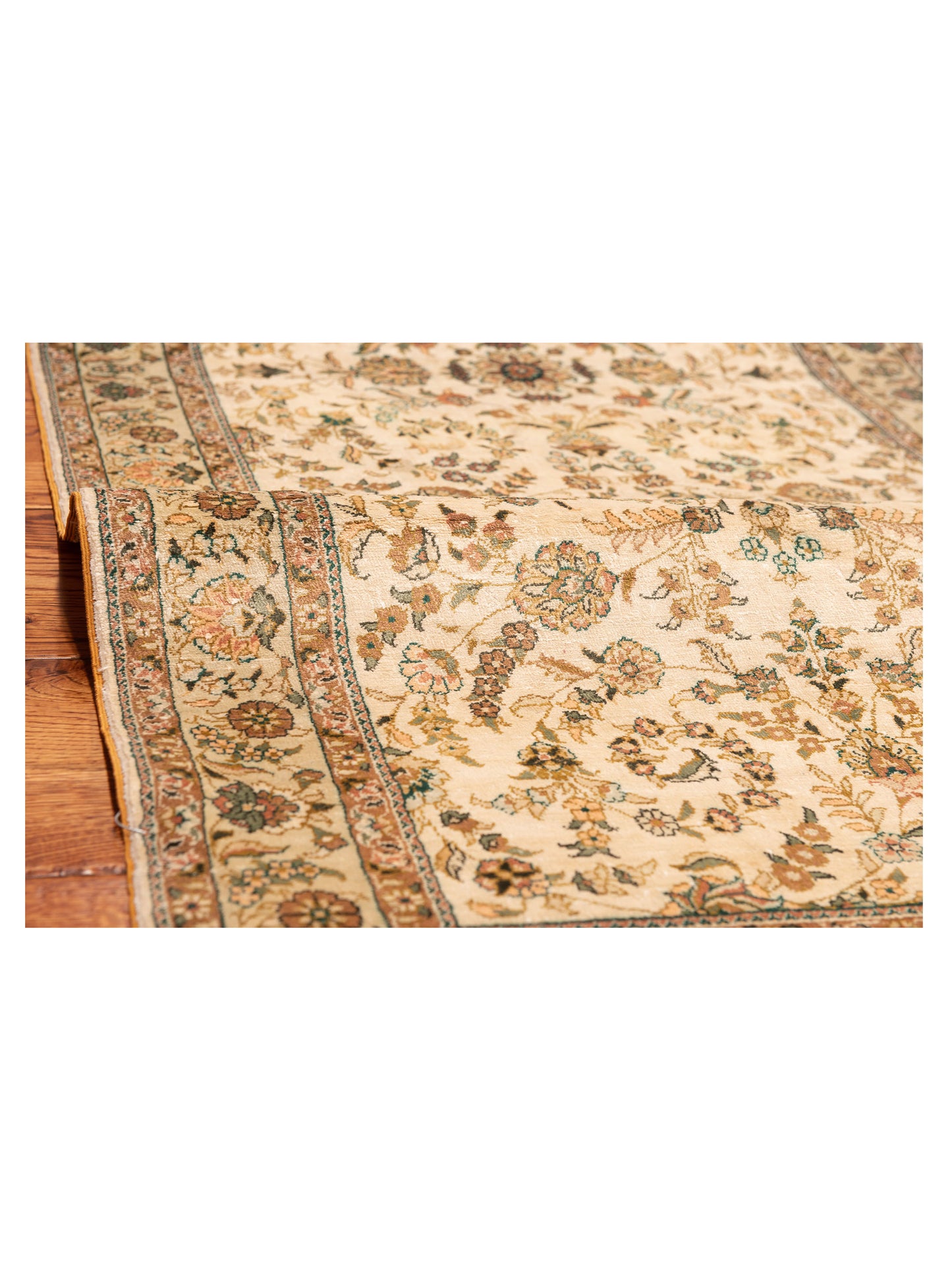 Pure Silk 122455 Ivory Light Green 2.7x6 Hand Knotted Rug