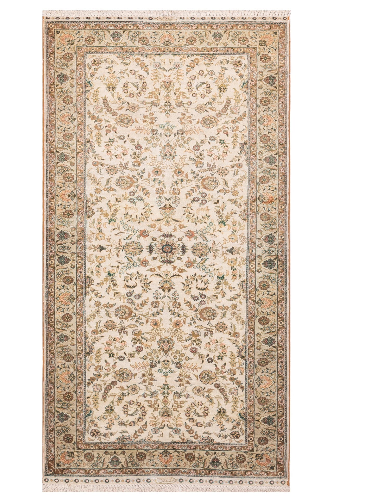 Pasha Pure Silk Ivory Light Green Traditional