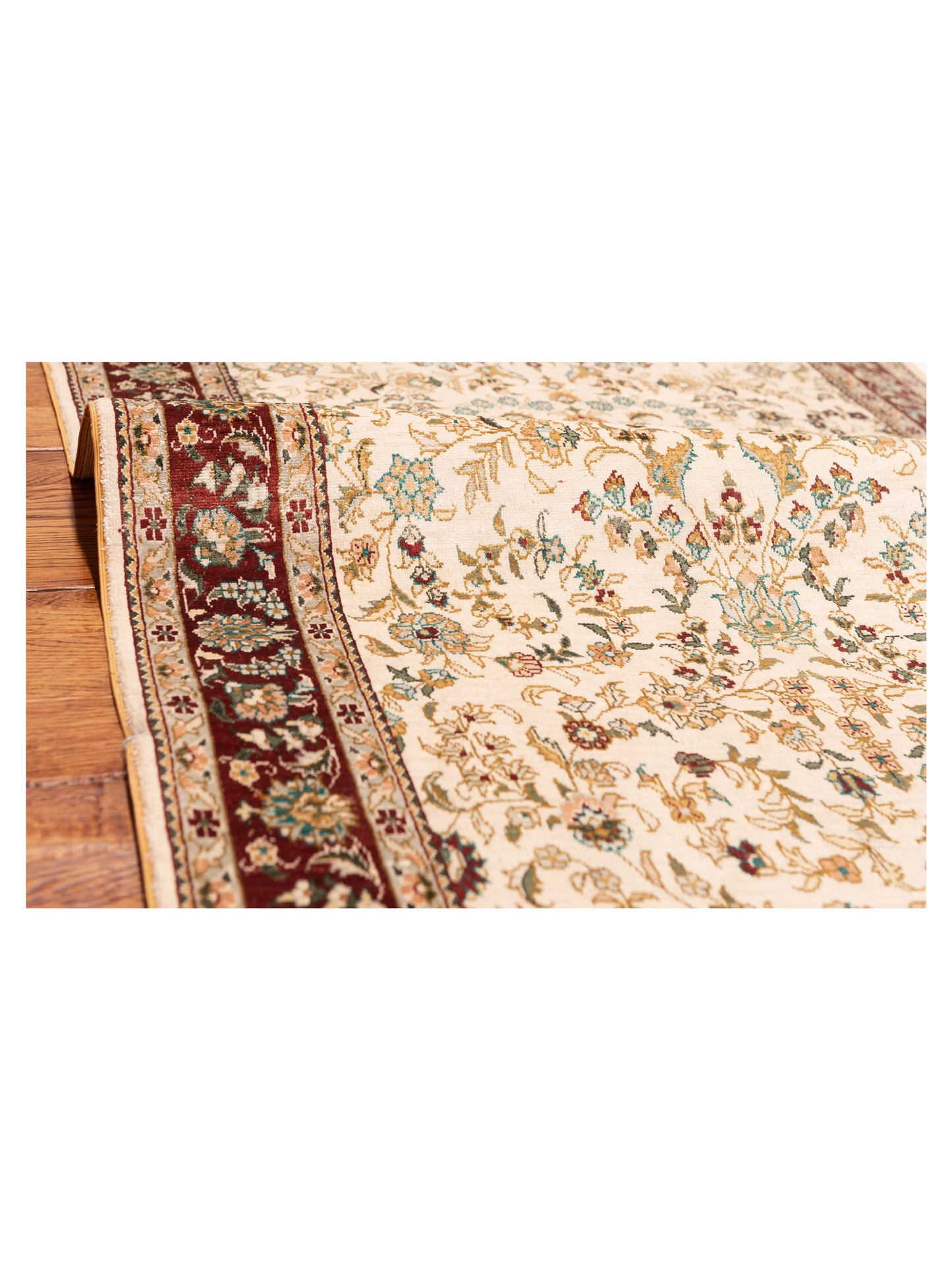 Pure Silk 122460 Ivory Red 2.7x8.2 Hand Knotted Rug