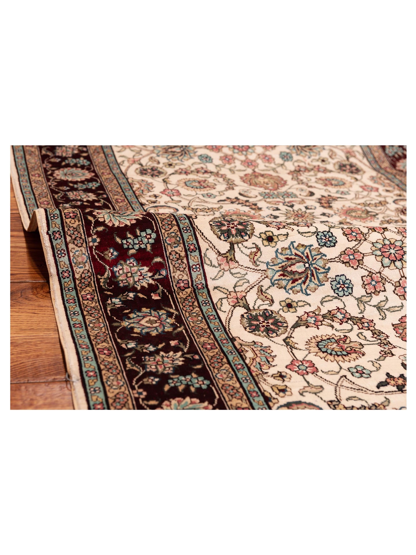 Pure Silk 122462 Ivory Red 2.7x8.3 Hand Knotted Rug