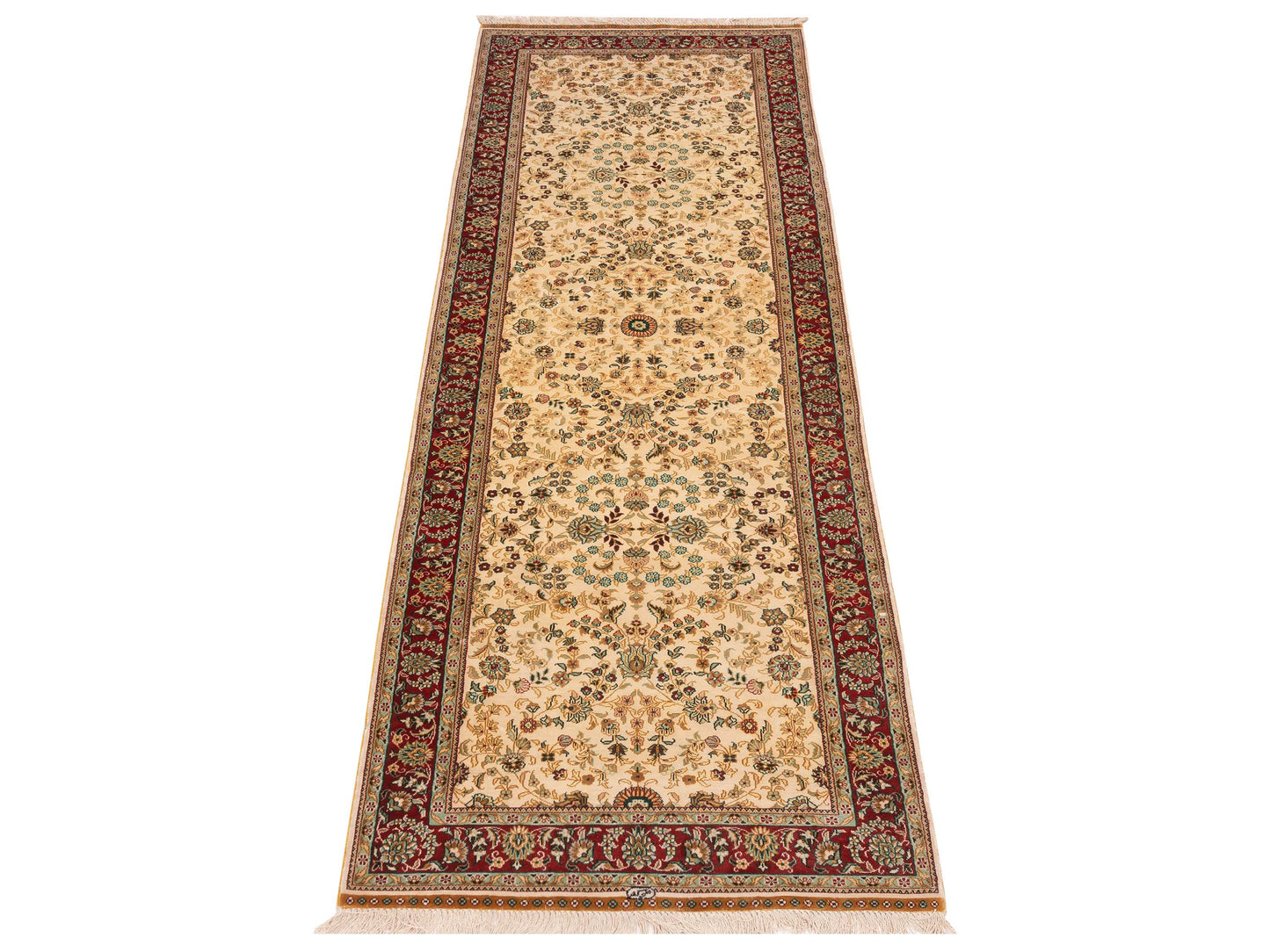 Pure Silk 122467 Ivory Red 2.7x8 Hand Knotted Rug