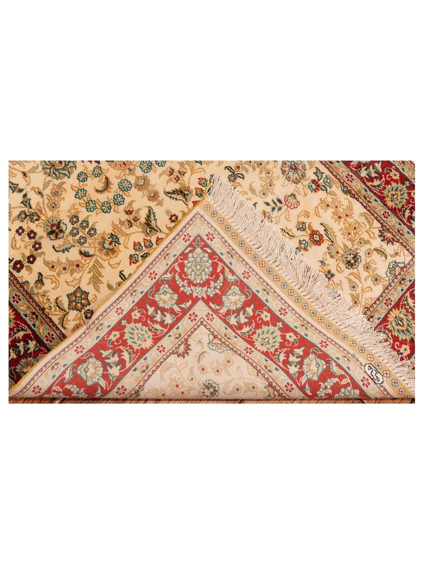 Pure Silk 122467 Ivory Red 2.7x8 Hand Knotted Rug