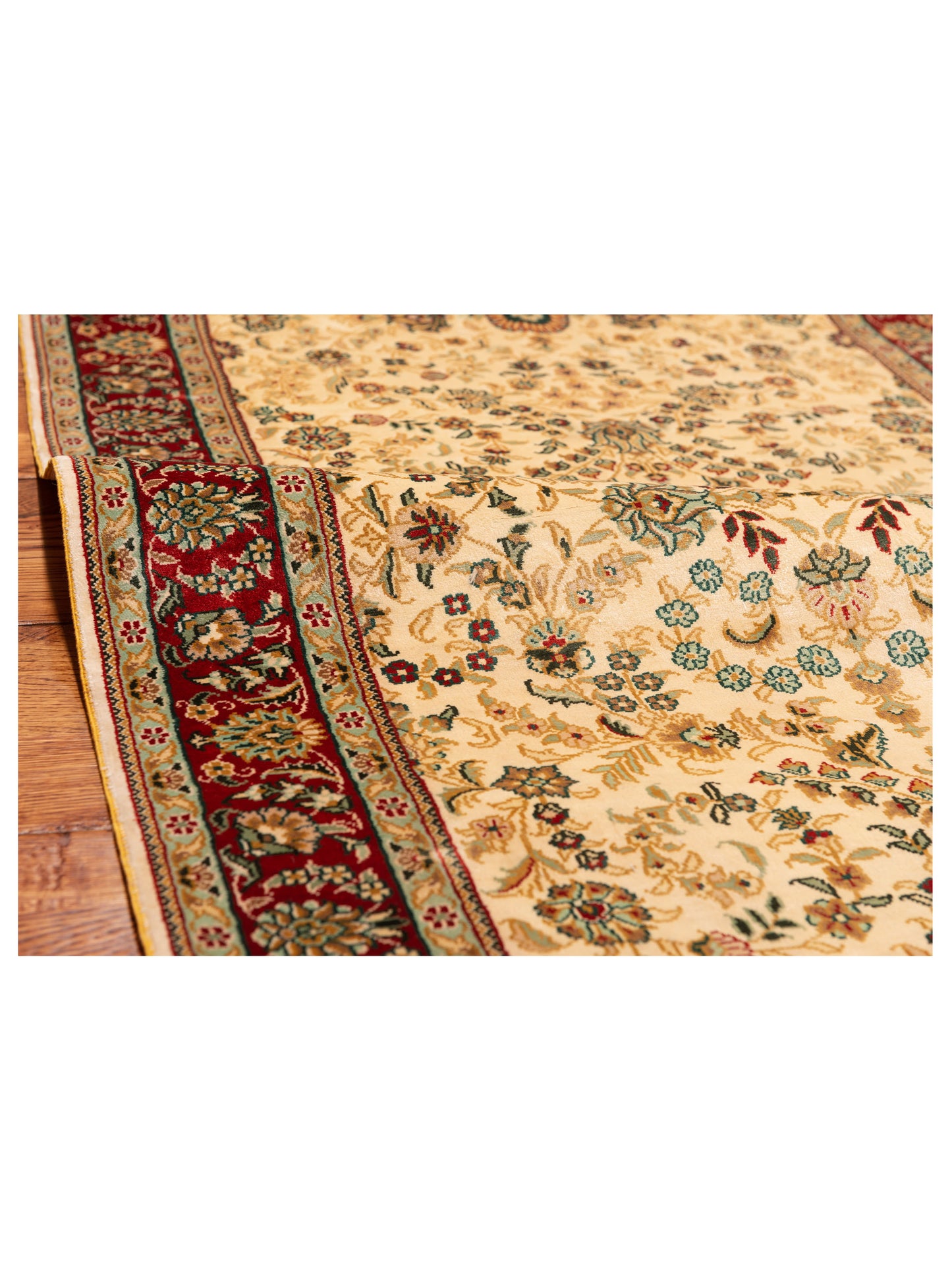 Pure Silk 122467 Ivory Red 2.7x8 Hand Knotted Rug