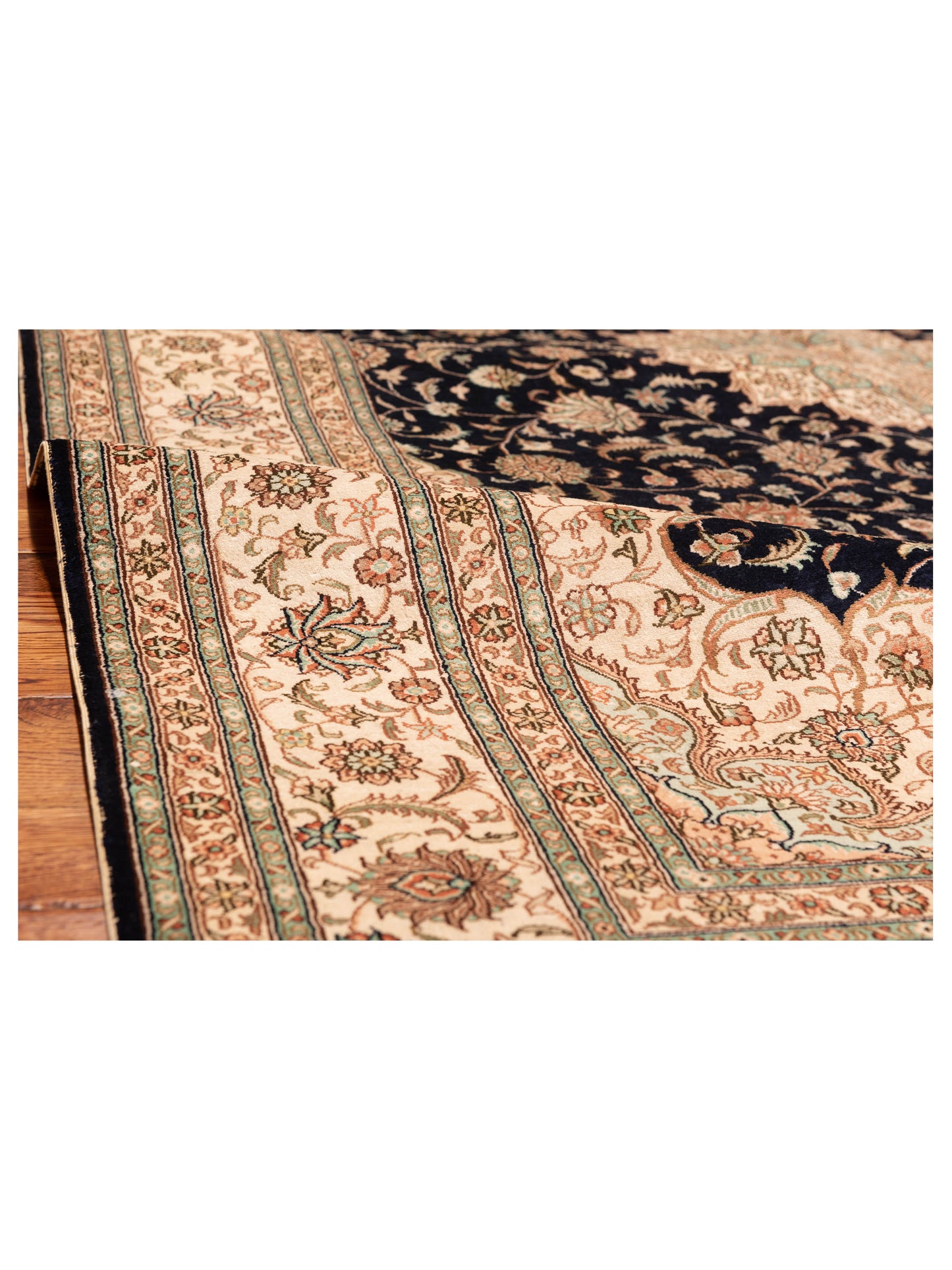 Pure Silk 122612 Black Ivory 5.1x7.9 Hand Knotted Rug