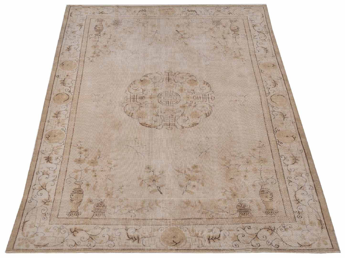 Vintage 122692 Beige 8.8x12.1 Hand Knotted Rug