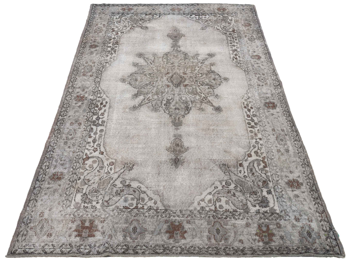 Vintage 122729 Light Gray 7.3x11.8 Hand Knotted Rug
