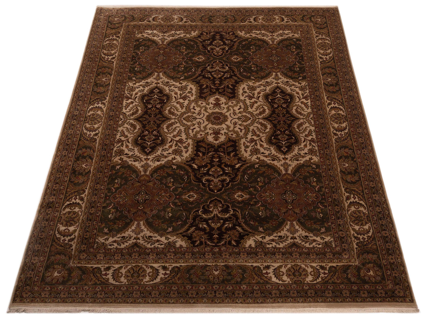 Crown 123078 Beige Green 8.10x11.9 Hand Knotted Rug