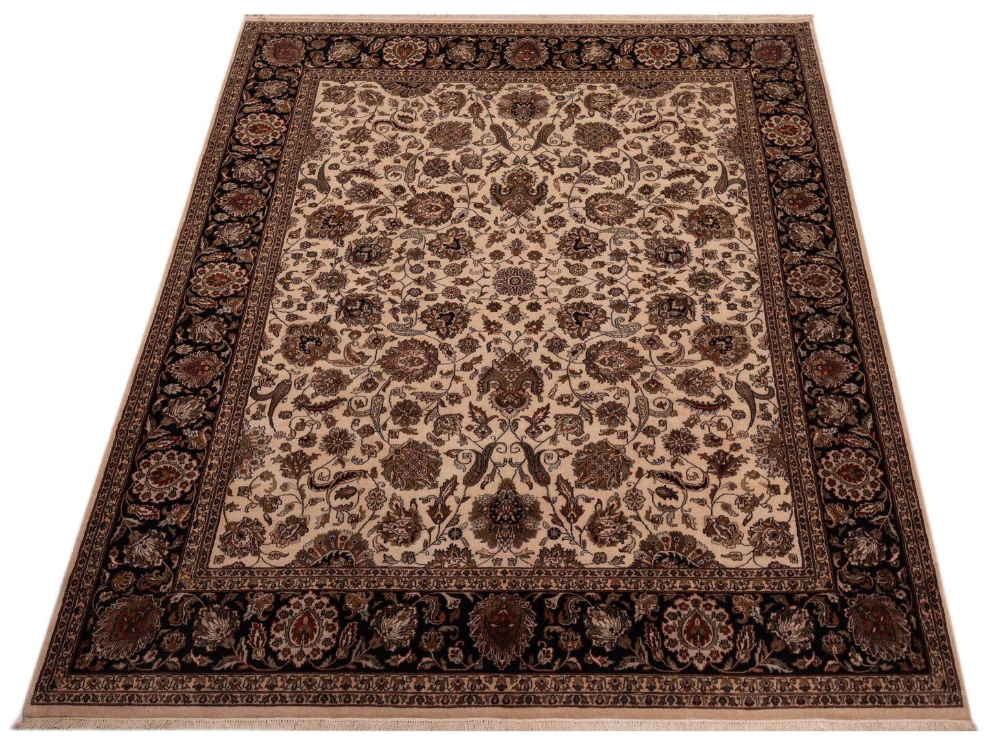 Crown 123081 Ivory Black 9x12 Hand Knotted Rug
