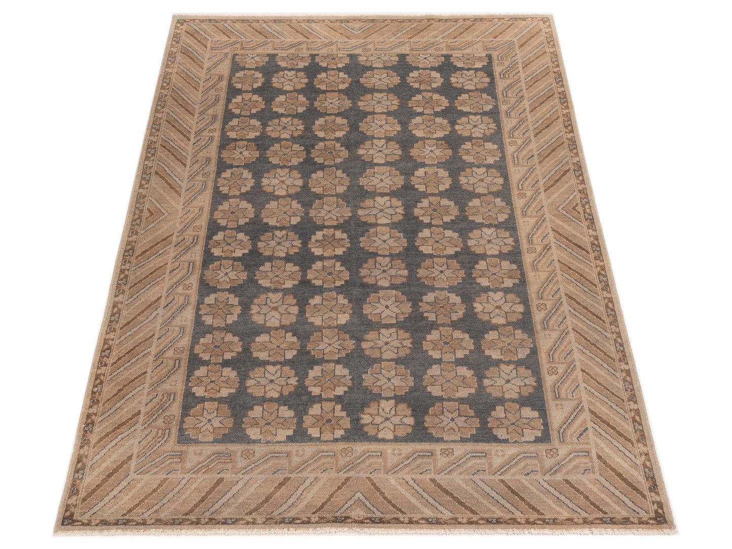 Evren 123394 Blue Brown 5x8 Hand Knotted Rug