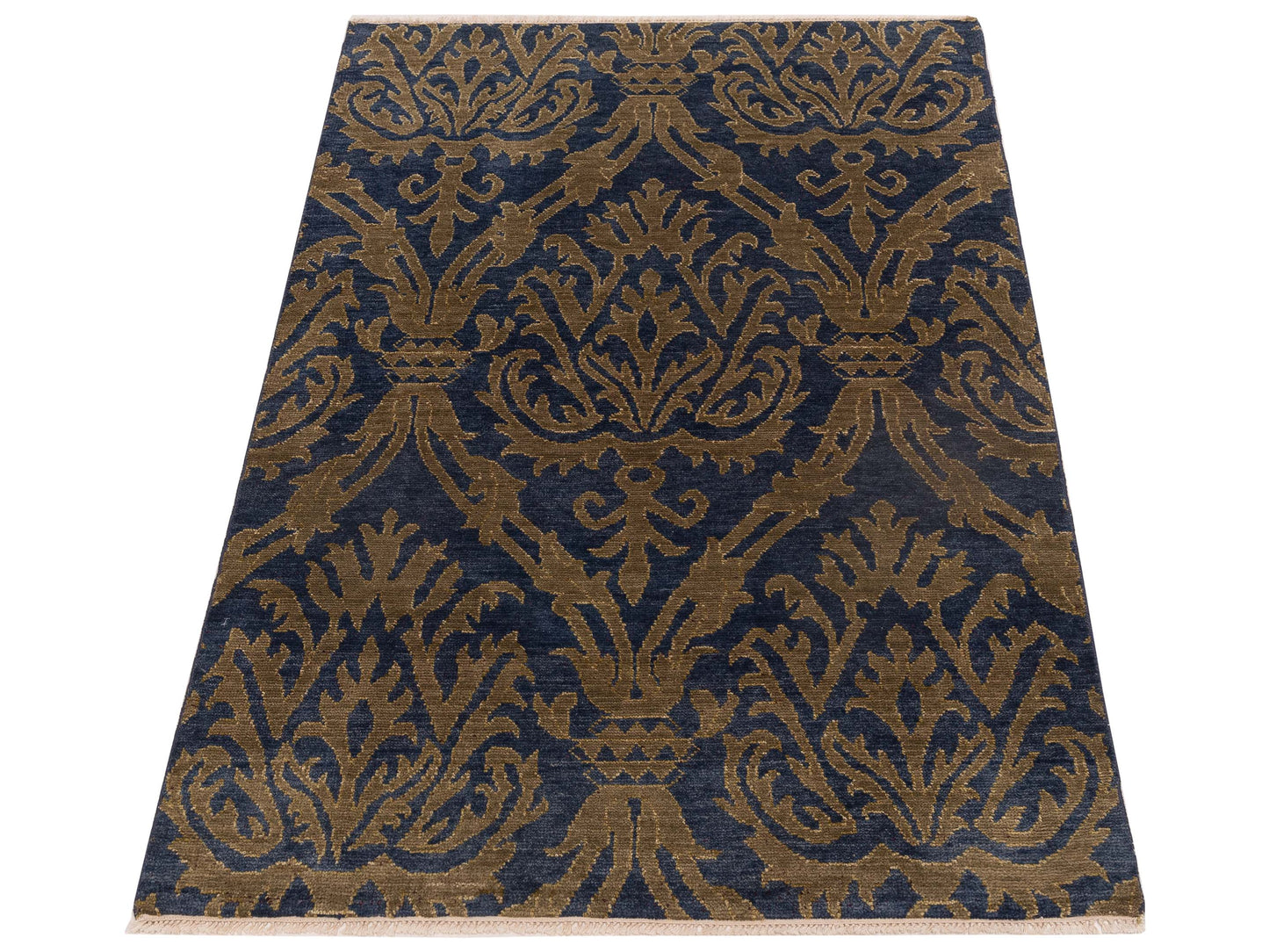 Evren 123422 Navy Blue Gold 4x6.1 Hand Knotted Rug